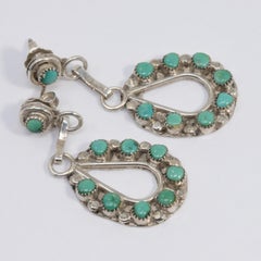 Zuni Native American Turquoise Sterling Silver Dangling Earrings, Post Backs