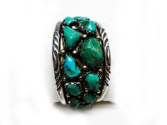Zuni Native American Wayne Cheama Sterling and Turquoise Cuff Bracelet