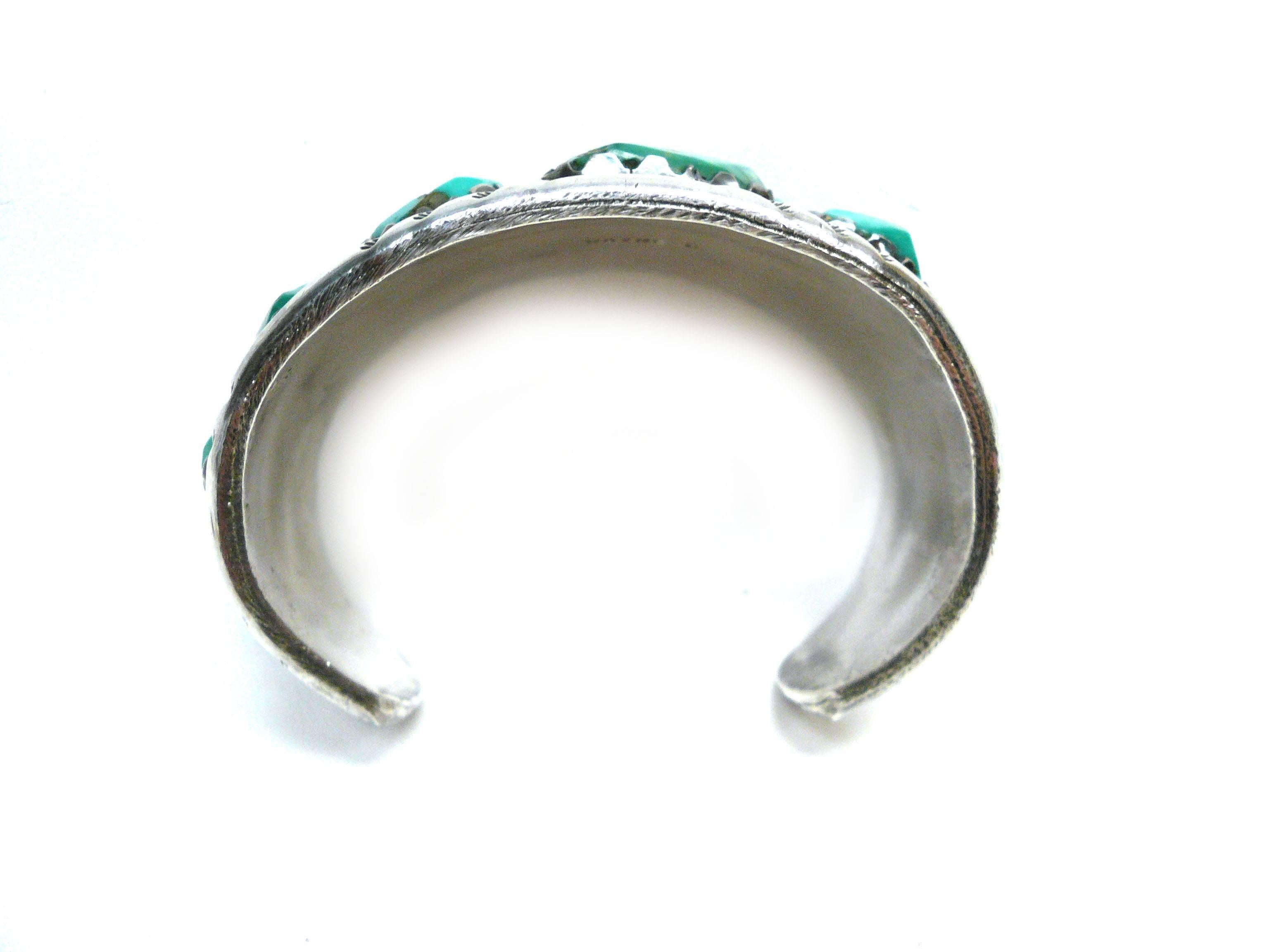 Women's Zuni Native American Wayne Cheama Sterling and Turquoise Cuff Bracelet For Sale