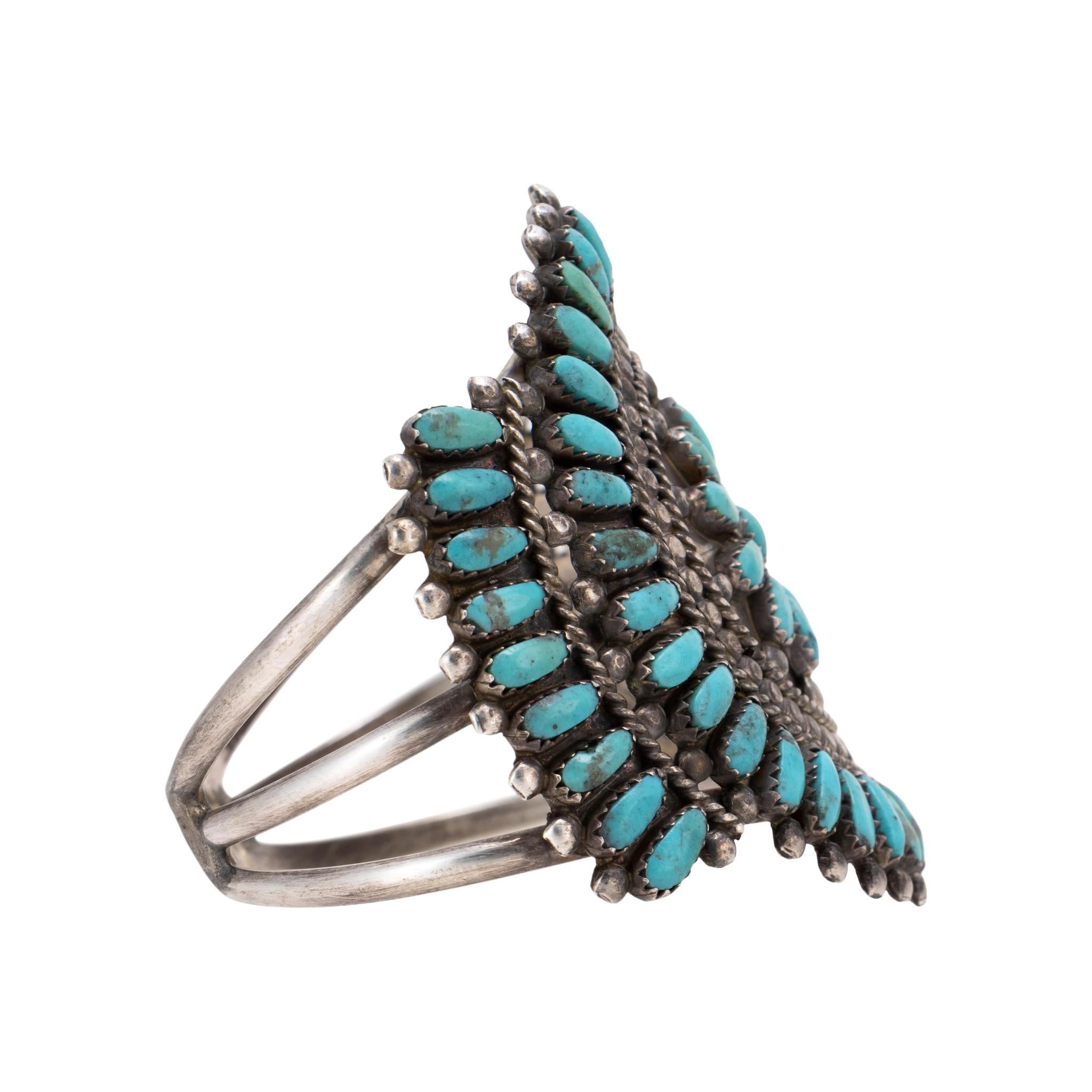 Mixed Cut Zuni Needlepoint Cluster Turquoise Bracelet For Sale