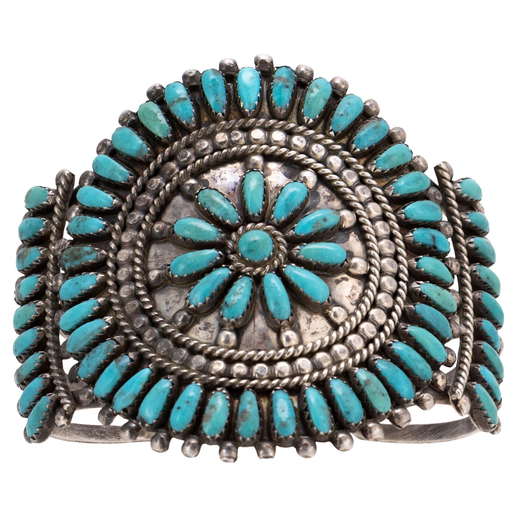 Zuni Needlepoint Cluster Turquoise Bracelet For Sale