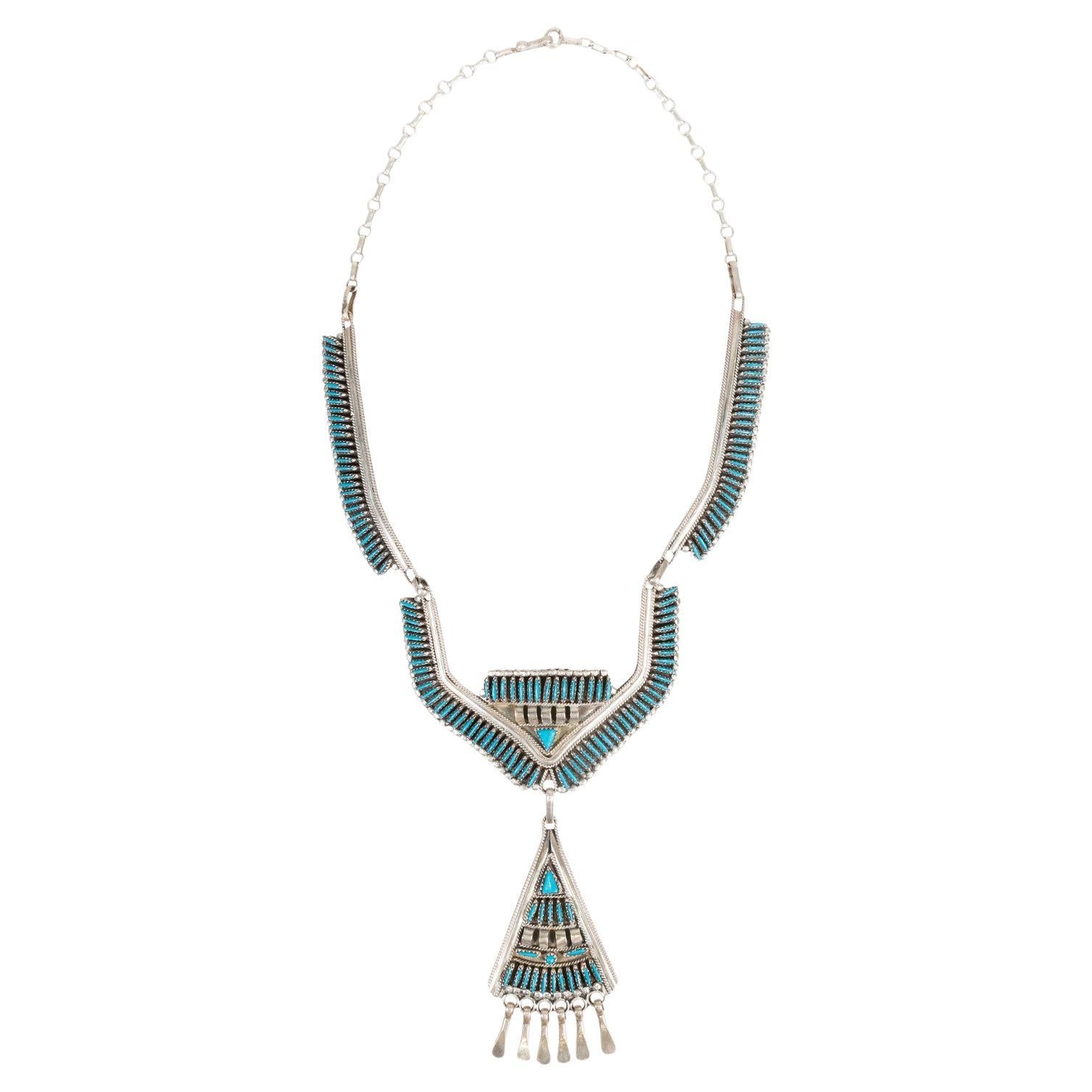 Zuni Needlepoint Turquoise and Sterling Silver Necklace