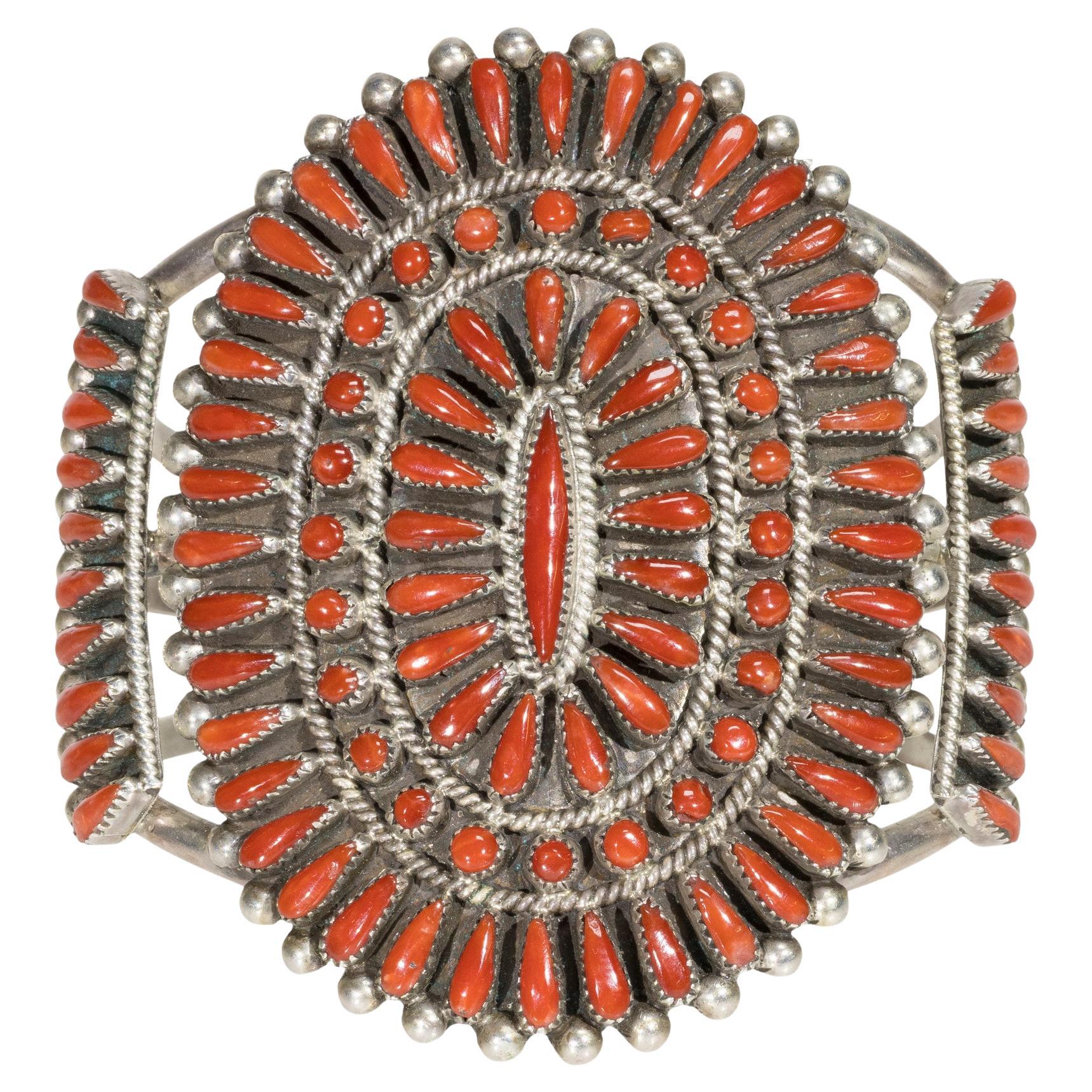 Zuni Petit Point Cluster Coral Cuff Bracelet For Sale