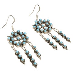 Used Zuni Petit-Point Turquoise Dreamcatcher Chandelier Earrings