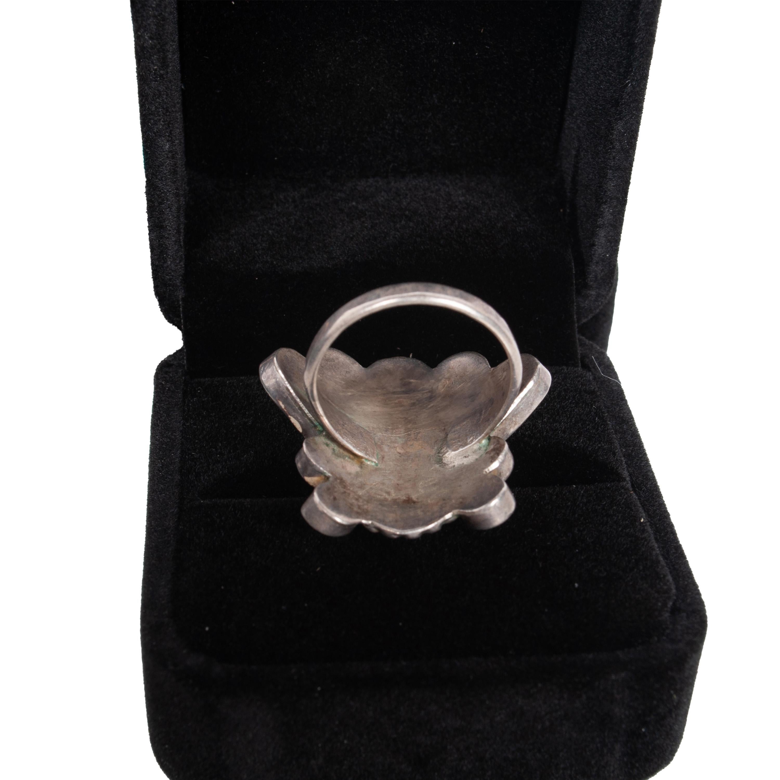 Zuni Pueblo Collar con incrustaciones de plata Sunface Pulsera Anillo de Burdian Eustace 1960 en venta 3