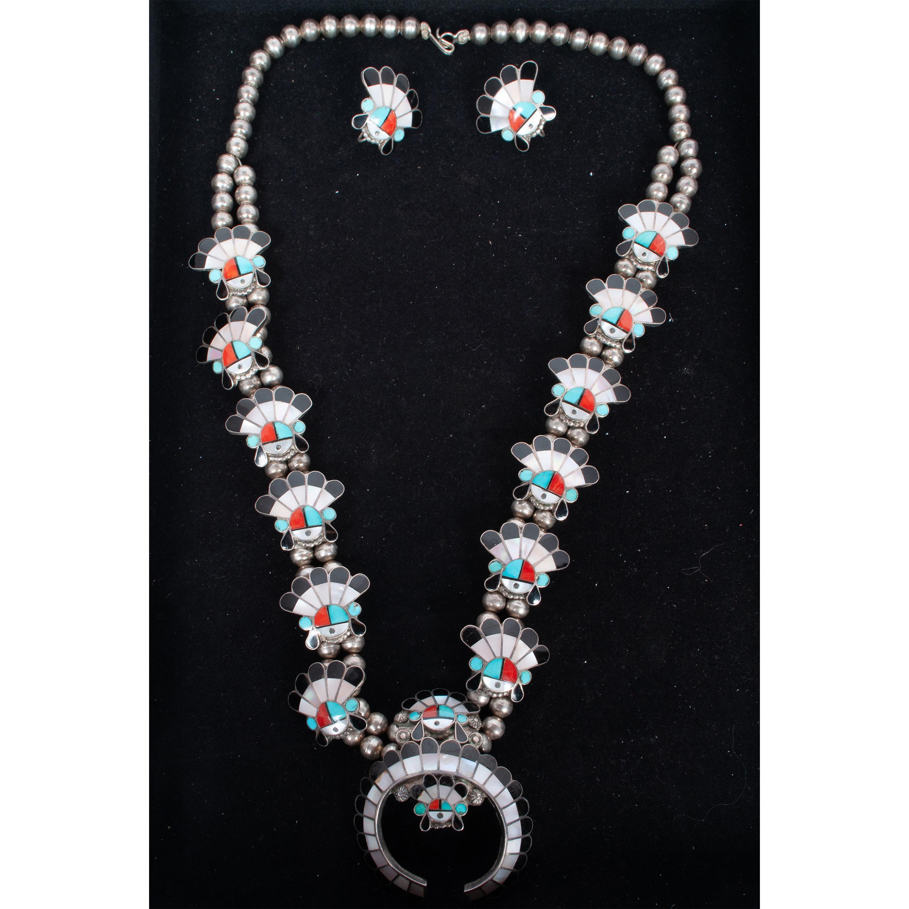Zuni Pueblo Collar con incrustaciones de plata Sunface Pulsera Anillo de Burdian Eustace 1960 en venta 6