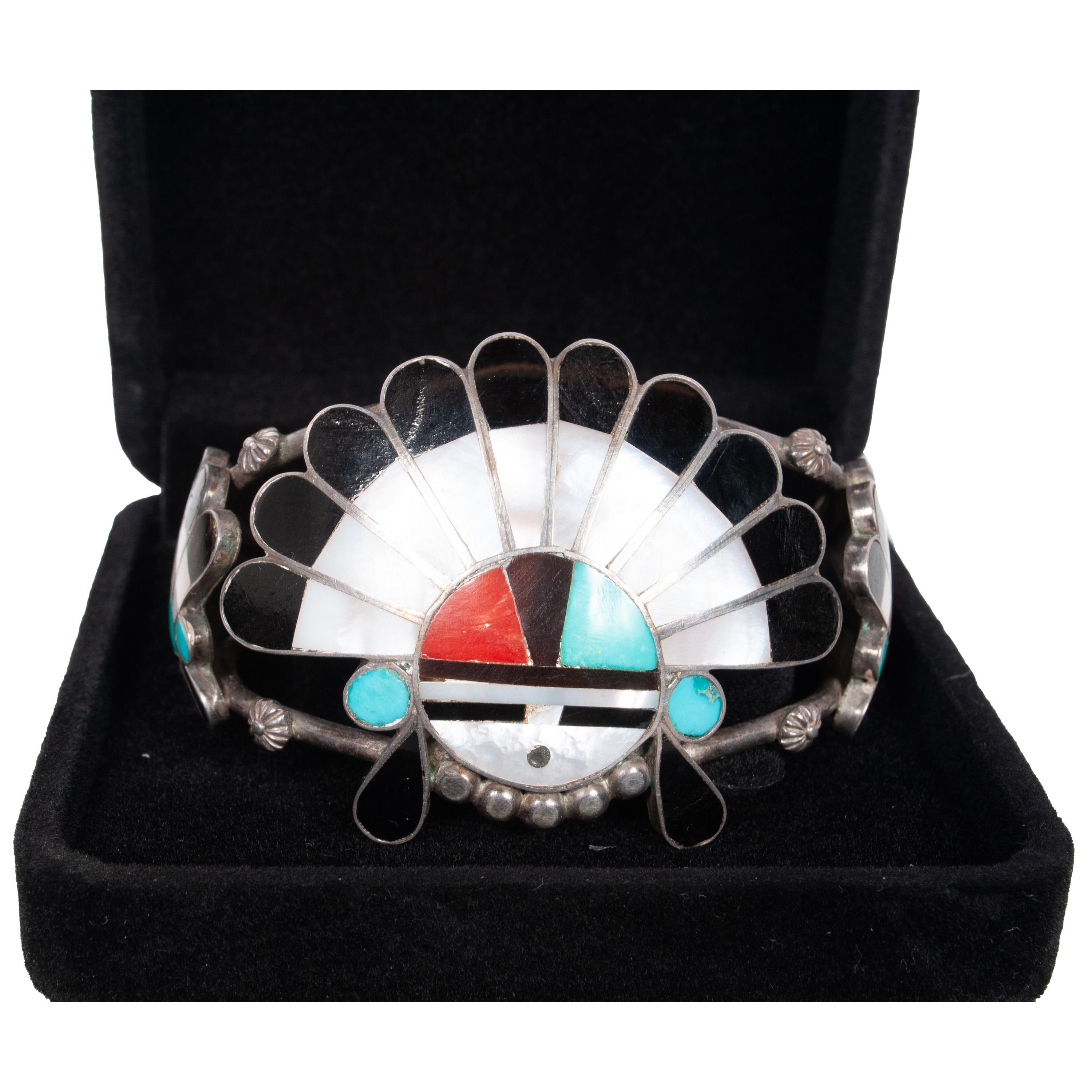 Zuni Pueblo Collar con incrustaciones de plata Sunface Pulsera Anillo de Burdian Eustace 1960 en Bueno estado para la venta en Portland, OR