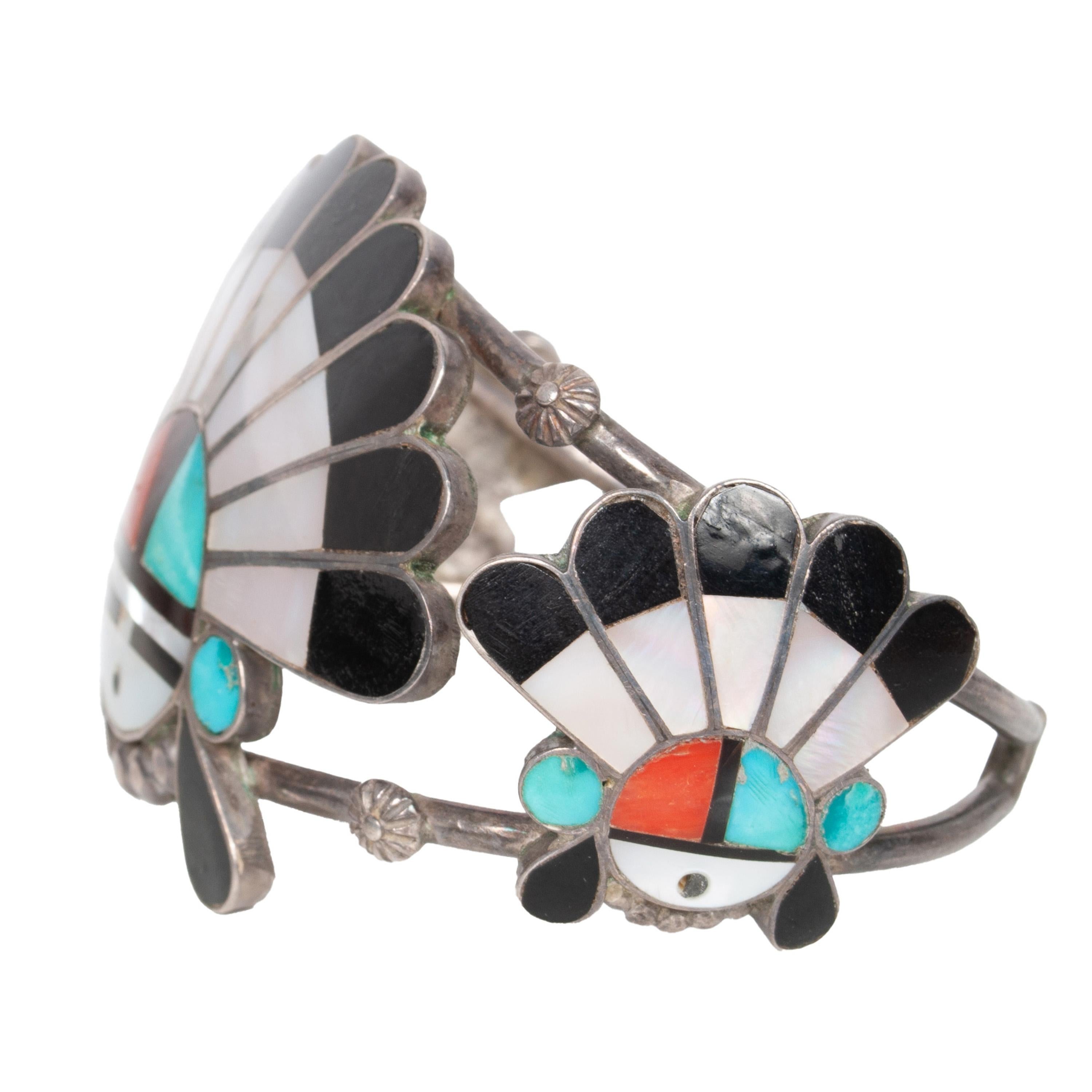 Zuni Pueblo Collar con incrustaciones de plata Sunface Pulsera Anillo de Burdian Eustace 1960 Plata esterlina en venta