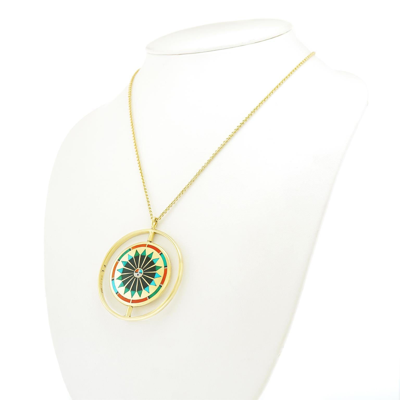 Women's or Men's Zuni Rainbow Man / Sunface Gold Spinner Pendant