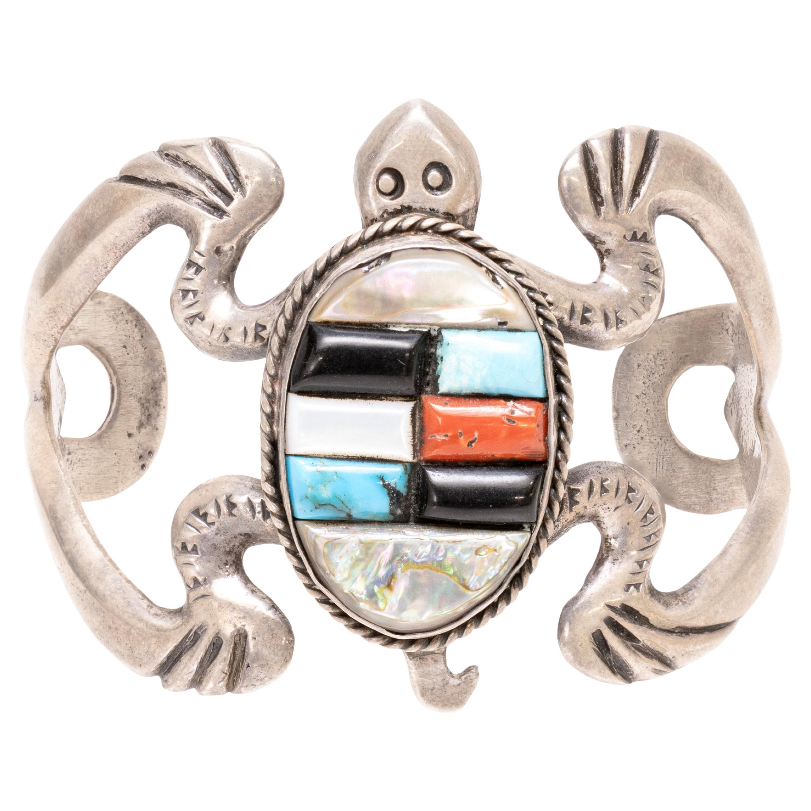 Zuni Sandcast Turtle Bracelet For Sale
