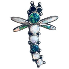 Zuni Signed Sterling Dragonfly, Opal and Black Onxy Eyes, circa 1950 Native