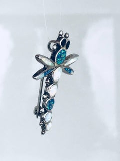 Zuni Signed Sterling Dragonfly, Opal and Black Onxy Eyes, circa 1950 Native