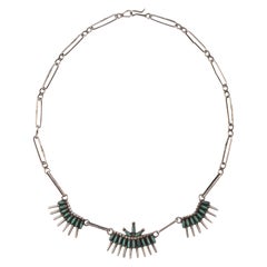 Zuni Silver and Turquoise Needlepoint Chain Link Necklace circa 1930s