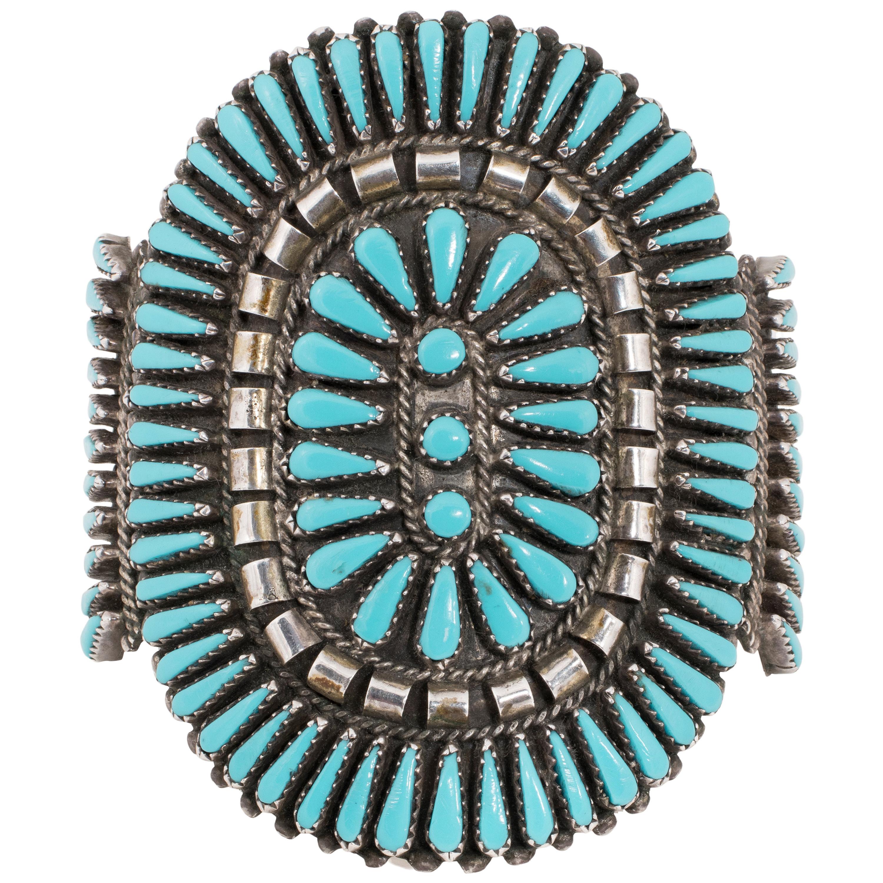 Zuni Sleeping Beauty Needlepoint Turquoise Bracelet For Sale