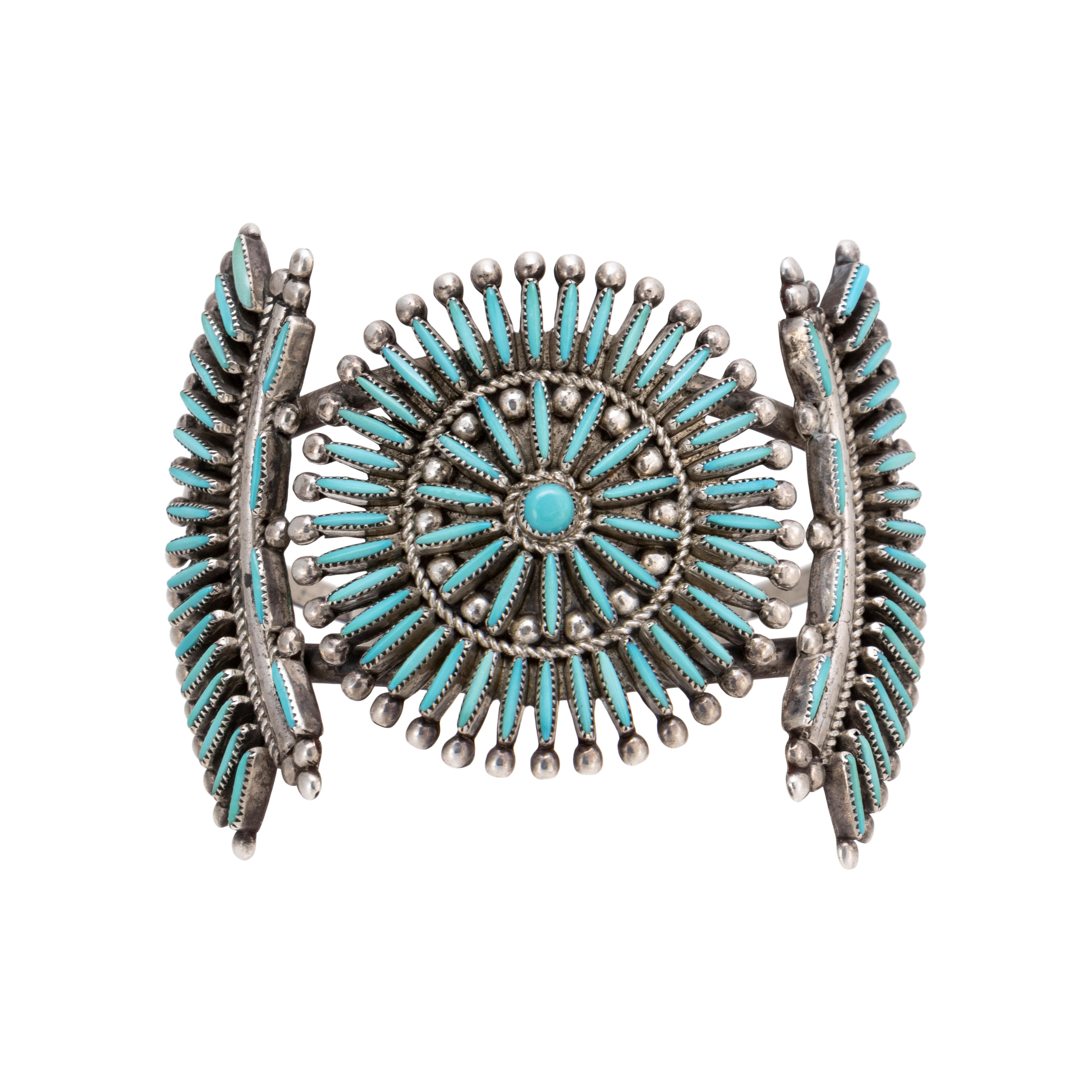 Native American Zuni Sleeping Beauty Needlepoint Turquoise Bracelet