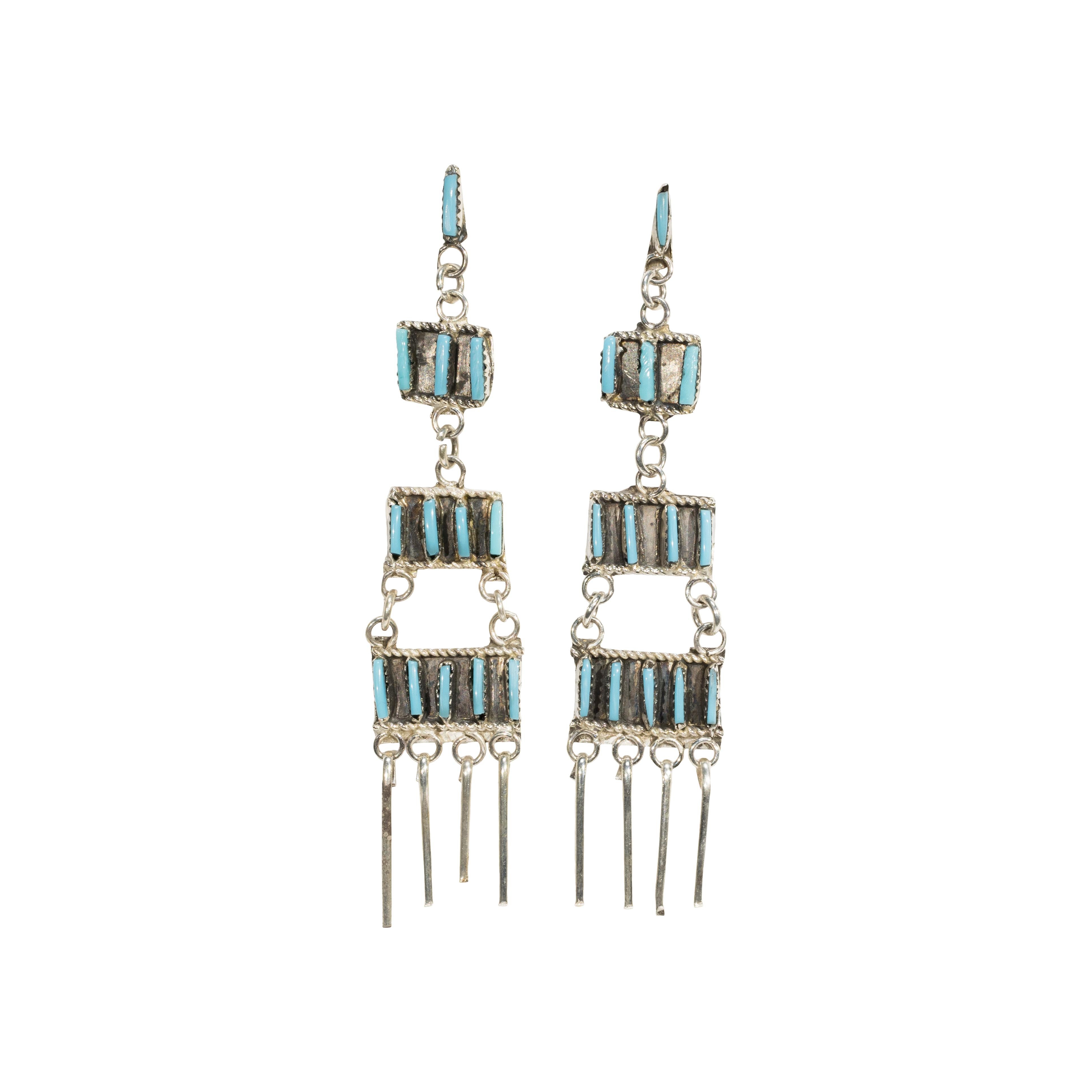 Native American Zuni Sleeping Beauty Turquoise and Sterling Earrings For Sale