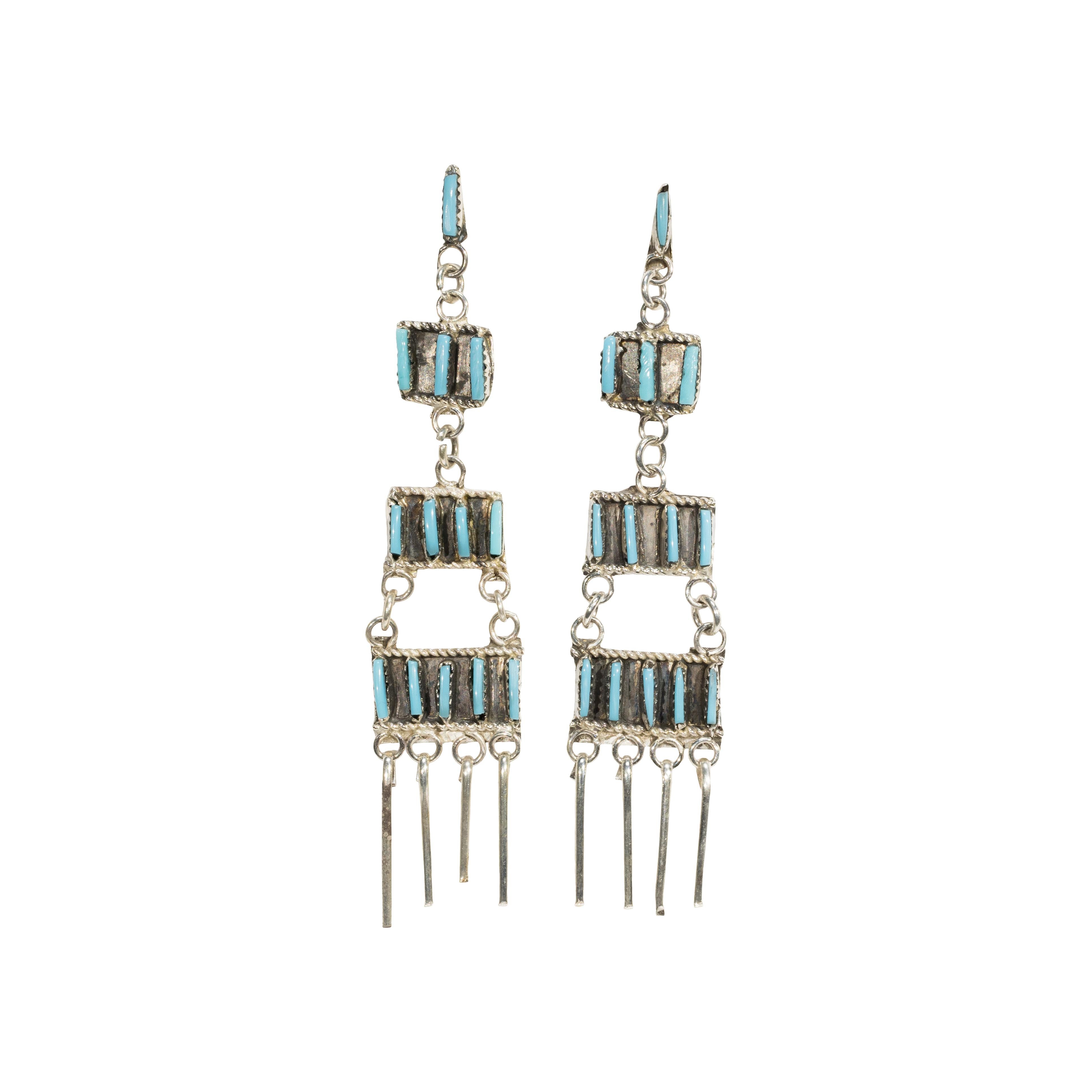 Native American Zuni Sleeping Beauty Turquoise and Sterling Earrings
