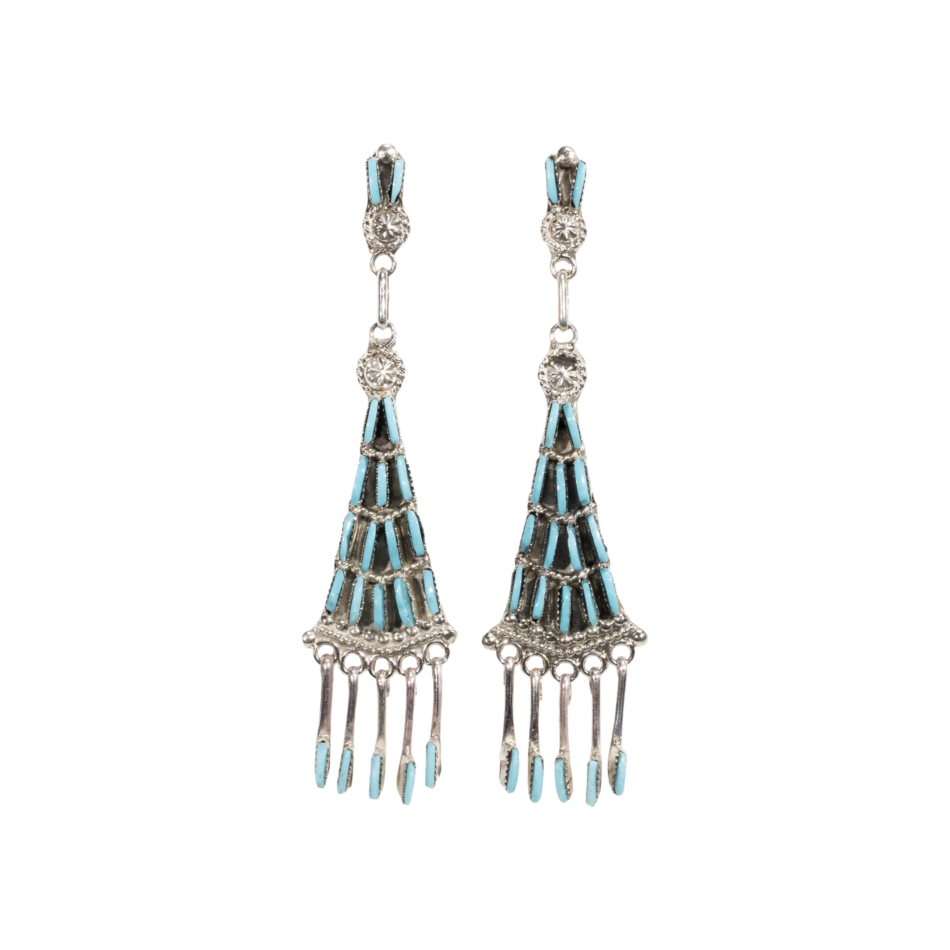 Native American Zuni Sleeping Beauty Turquoise and Sterling Earrings For Sale