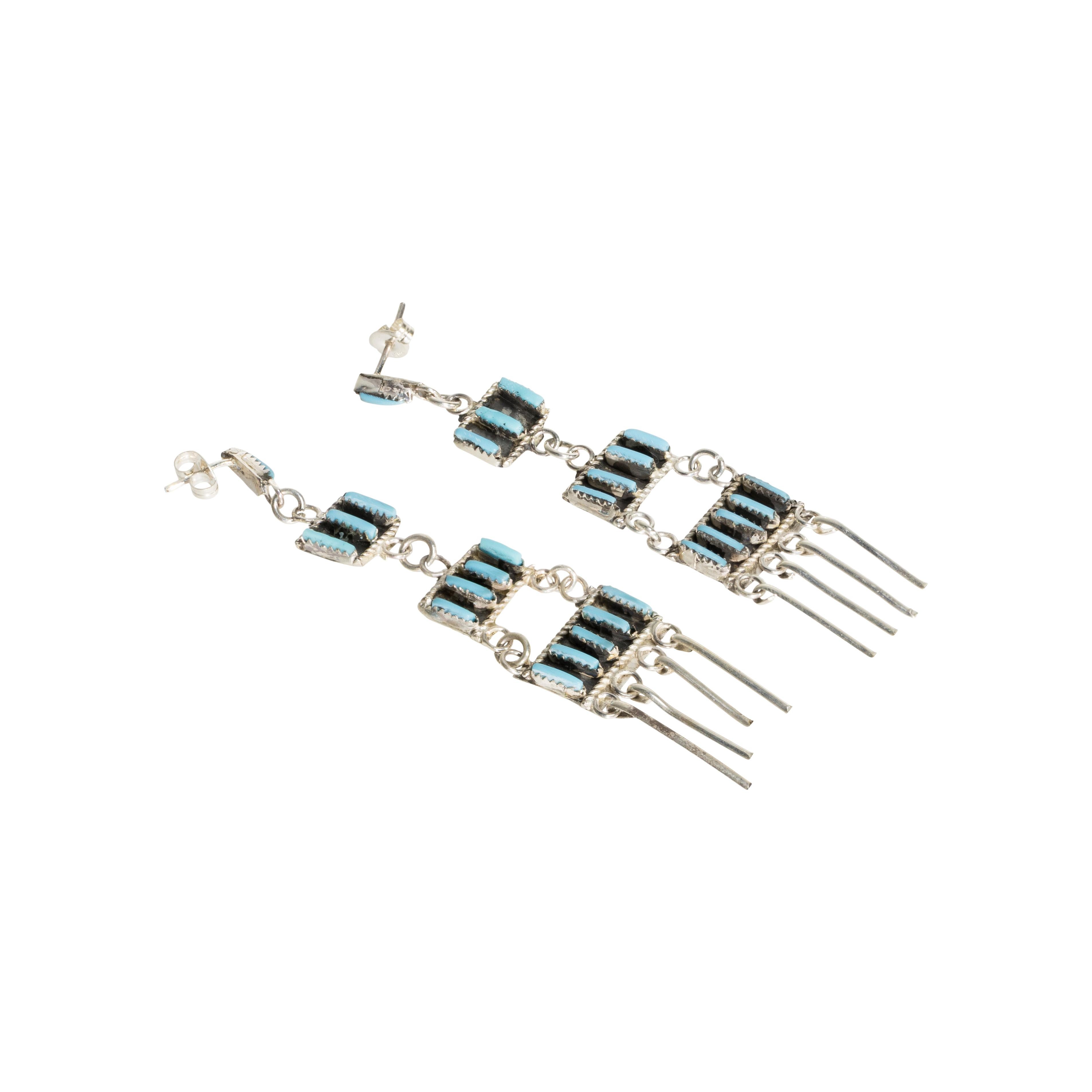 Old Mine Cut Zuni Sleeping Beauty Turquoise and Sterling Earrings