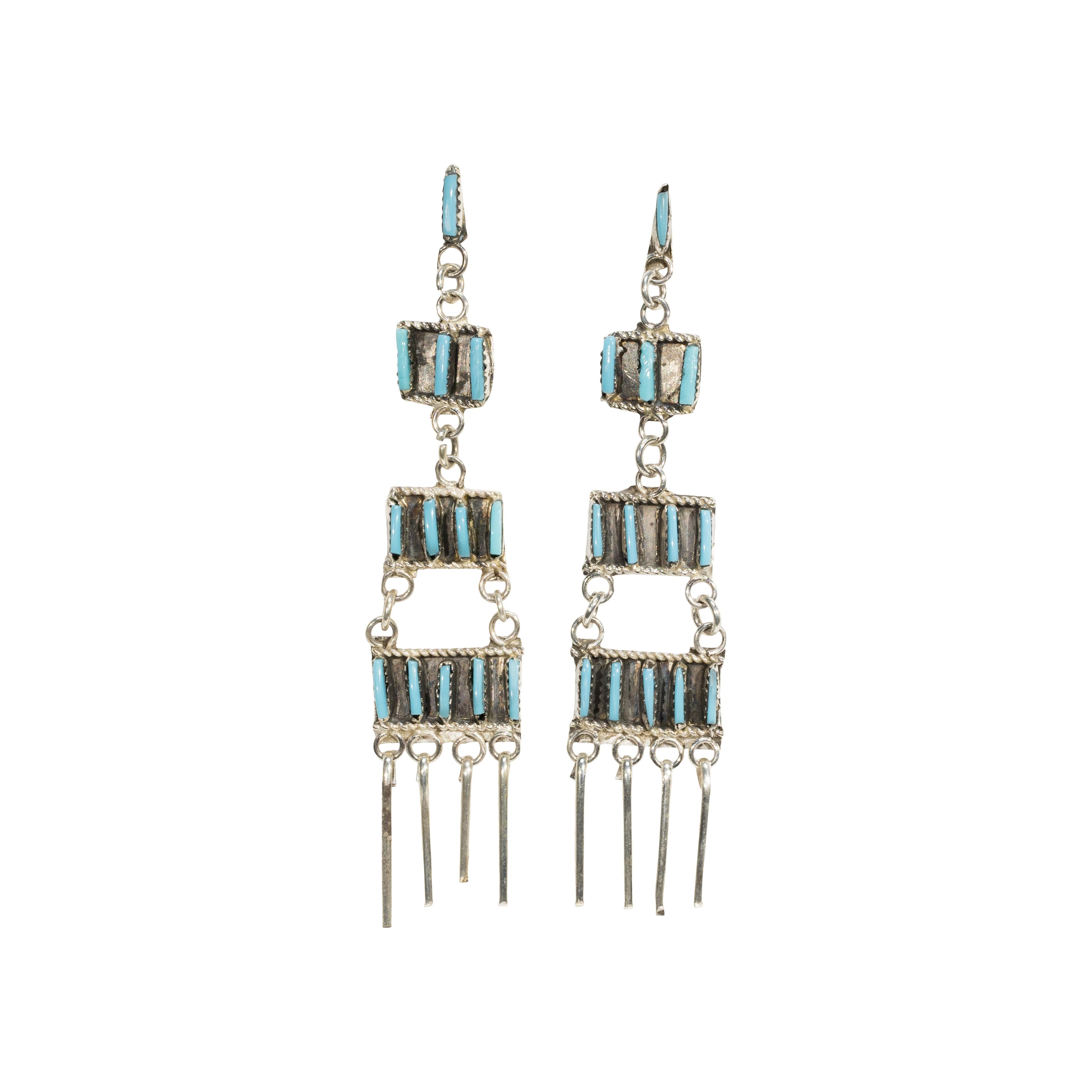 Zuni Sleeping Beauty Turquoise and Sterling Earrings In Good Condition For Sale In Coeur d Alene, ID