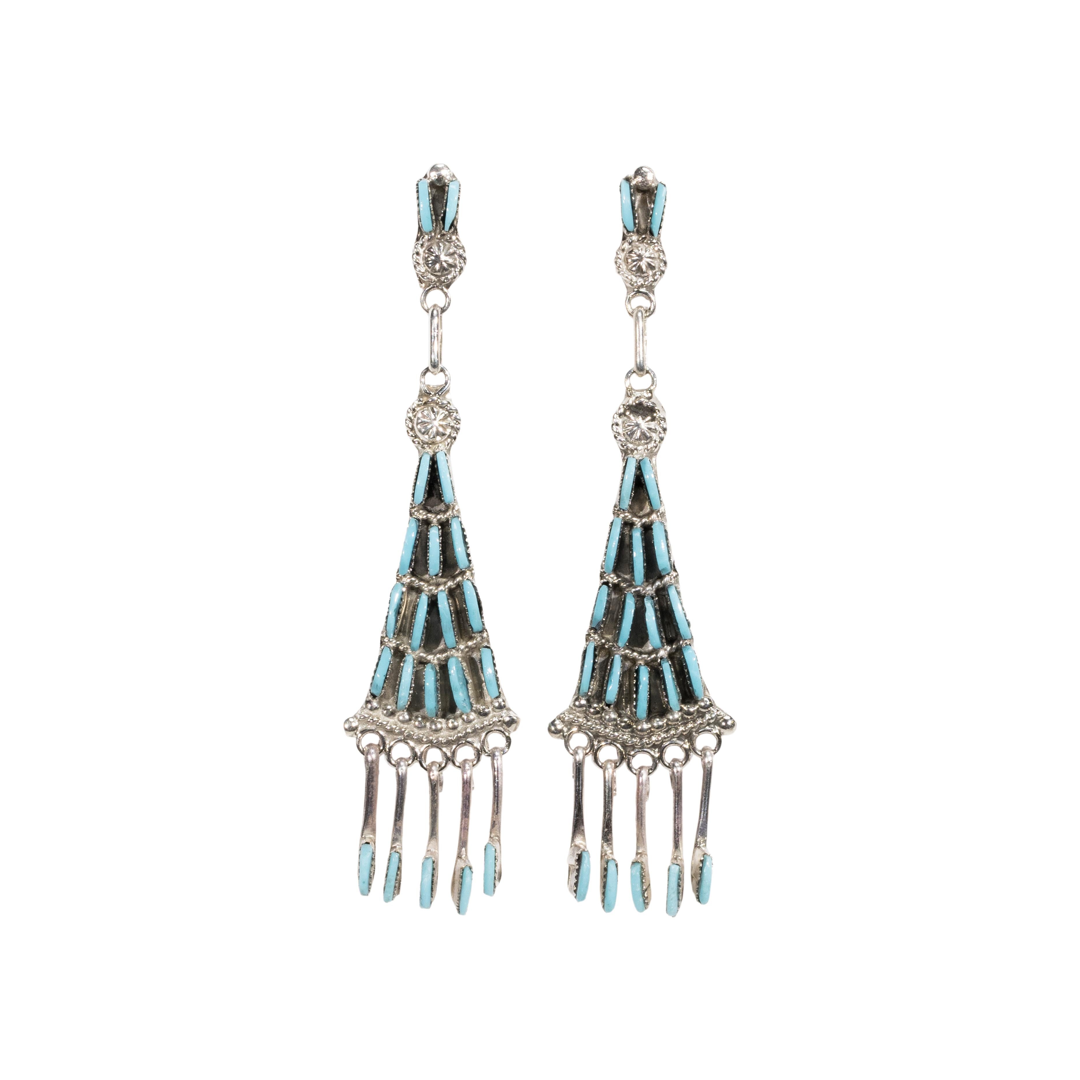 Zuni Sleeping Beauty Turquoise and Sterling Earrings In Good Condition For Sale In Coeur d Alene, ID