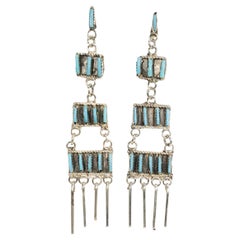 Antique Zuni Sleeping Beauty Turquoise and Sterling Earrings