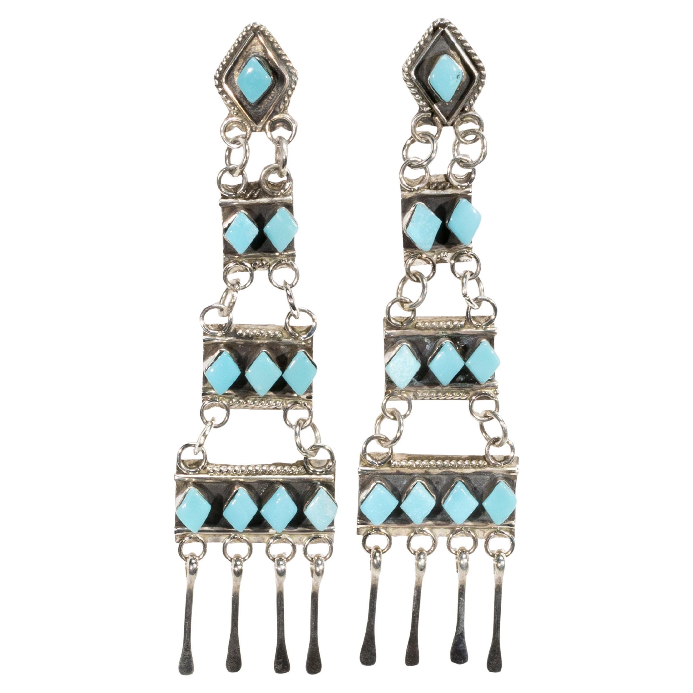 Zuni Sleeping Beauty Turquoise and Sterling Earrings For Sale