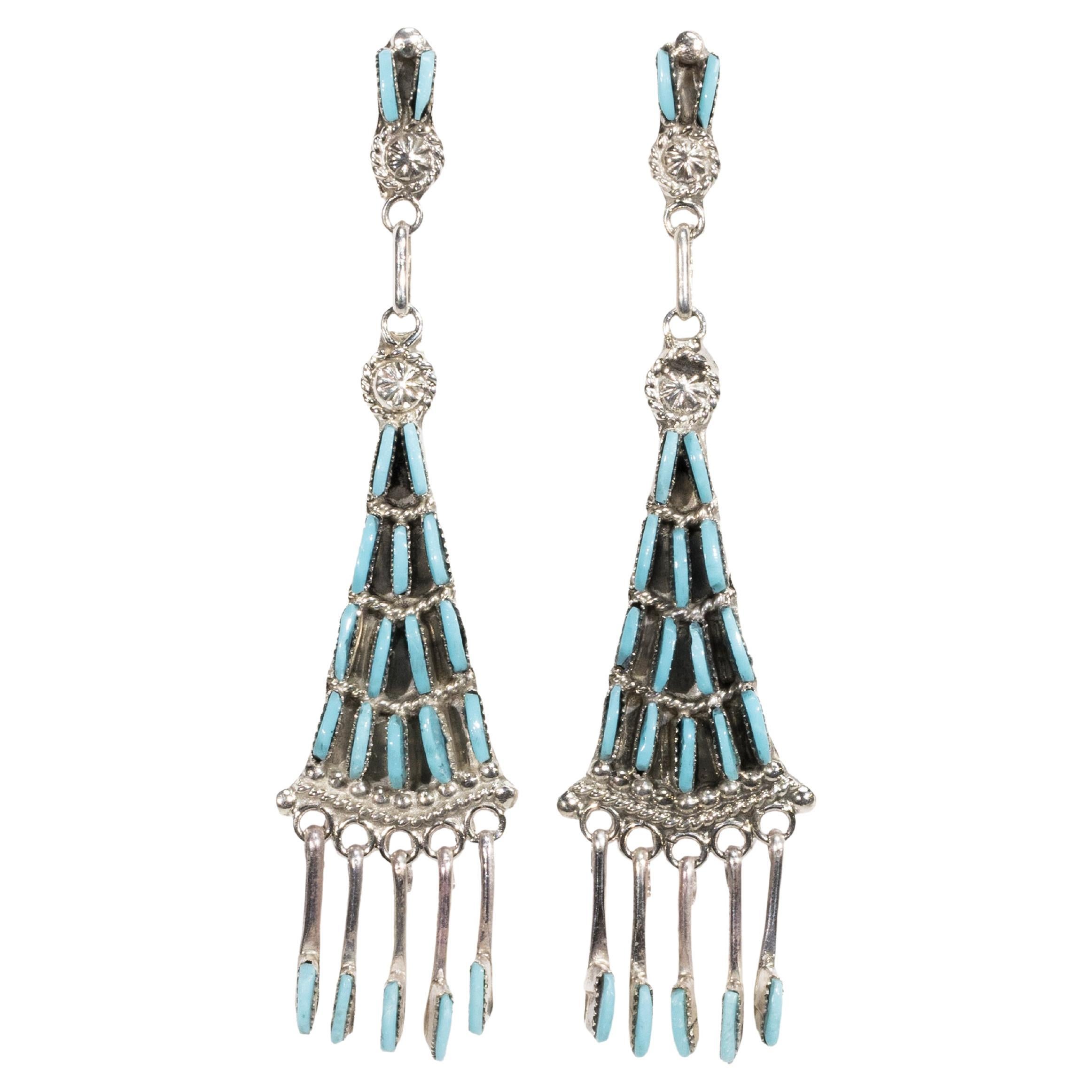 Zuni Sleeping Beauty Turquoise and Sterling Earrings For Sale