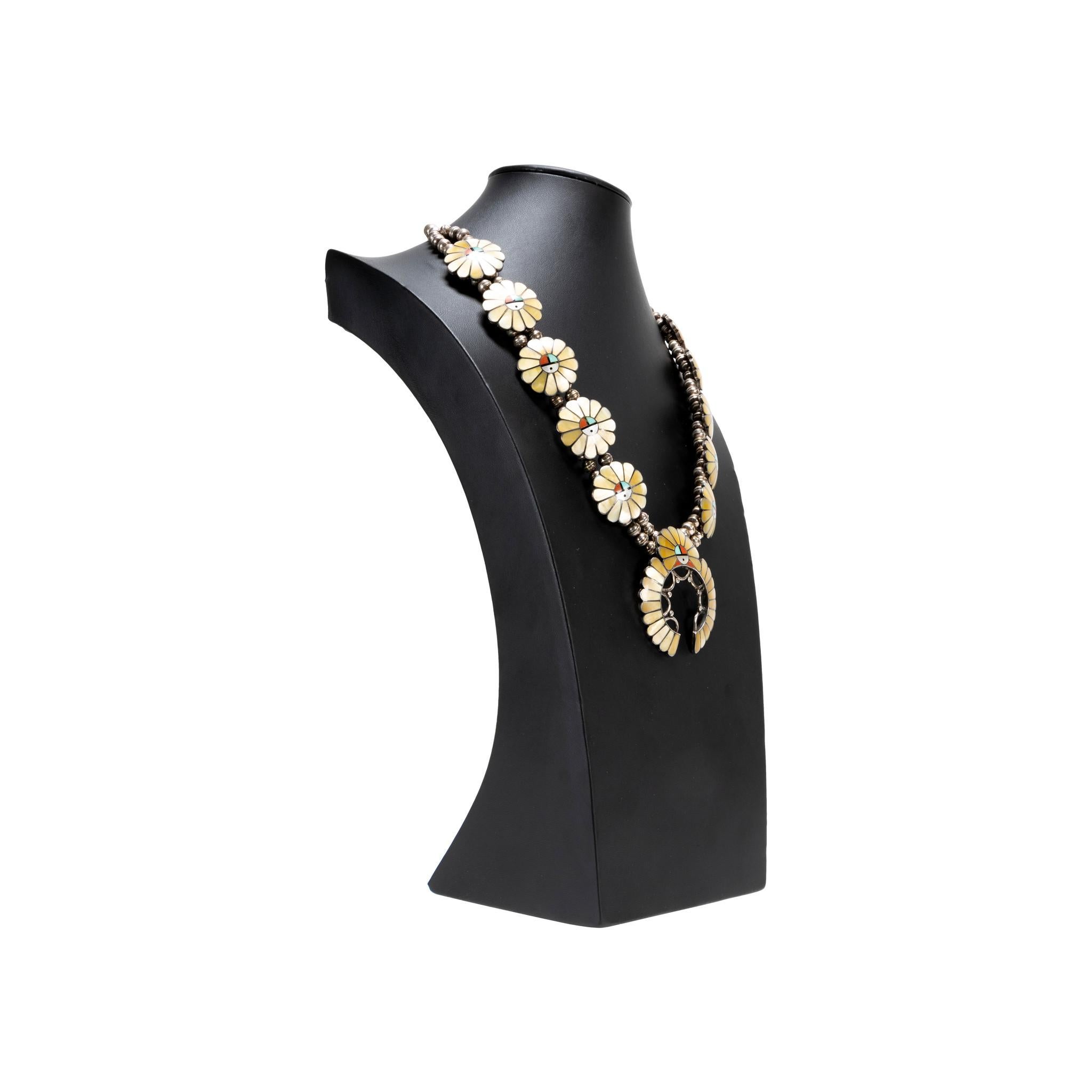 Old Mine Cut Zuni Squash Blossom and Earrings For Sale
