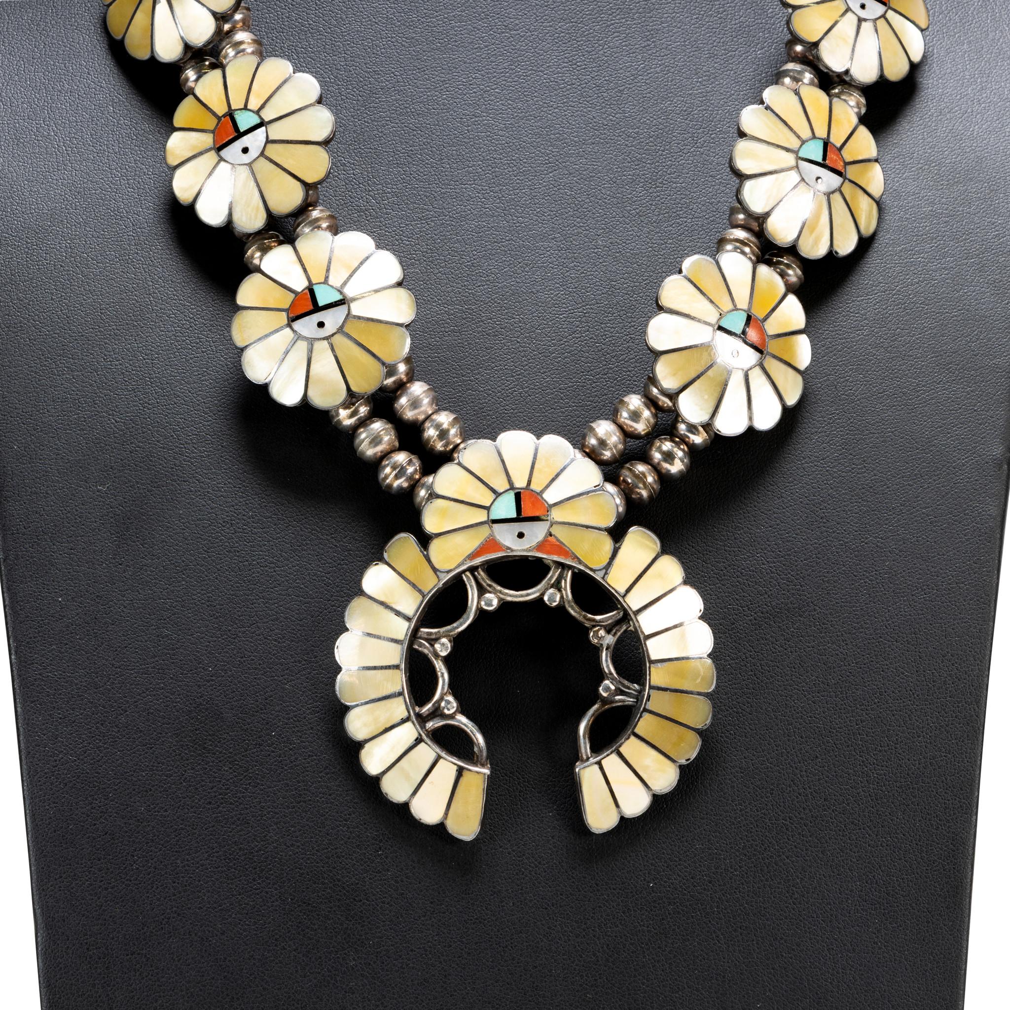 Women's or Men's Zuni Squash Blossom and Earrings For Sale