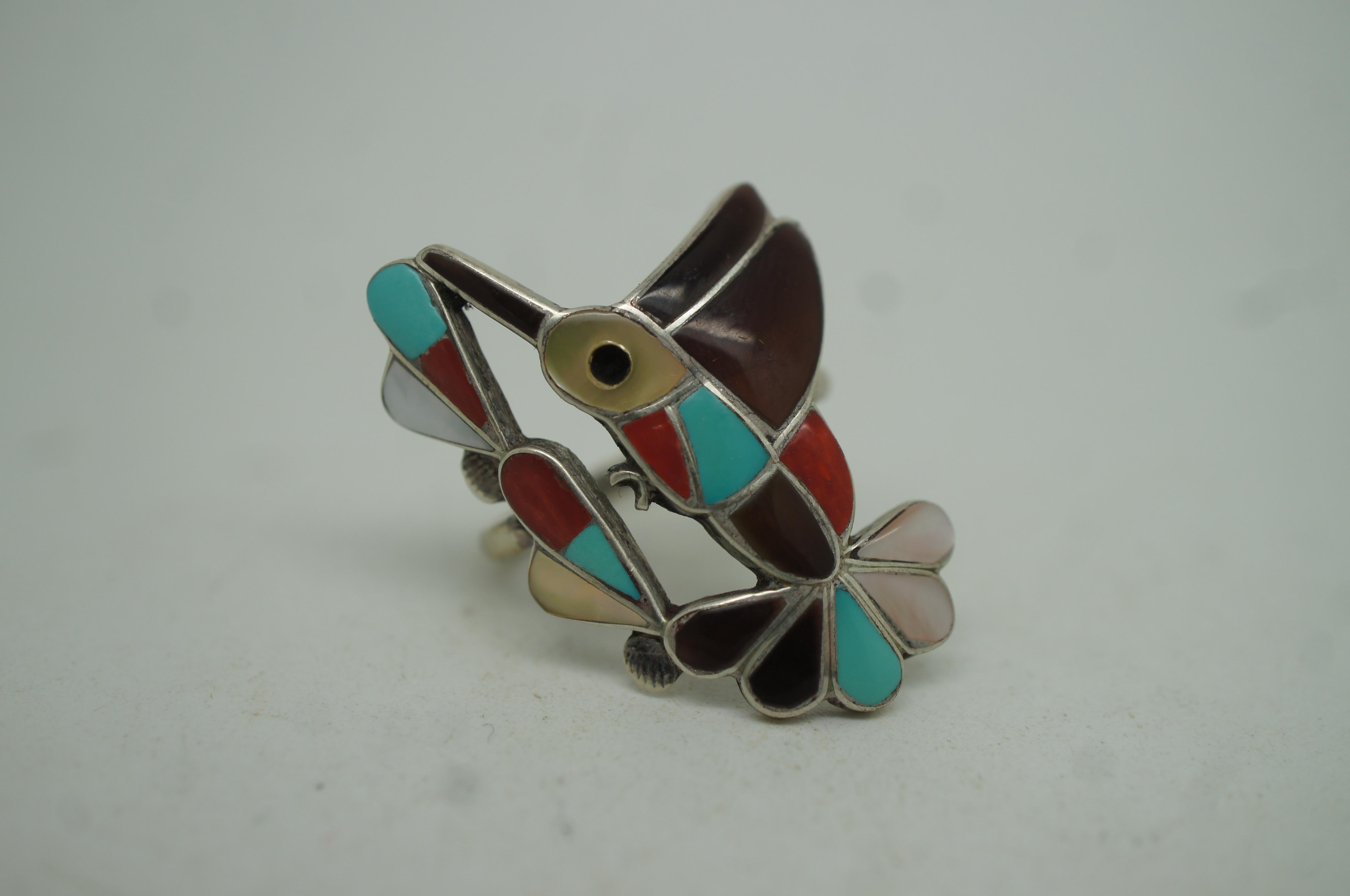20th Century Zuni Sterling Silver Hummingbird Squash Blossom Necklace Bracelet Ring Earrings