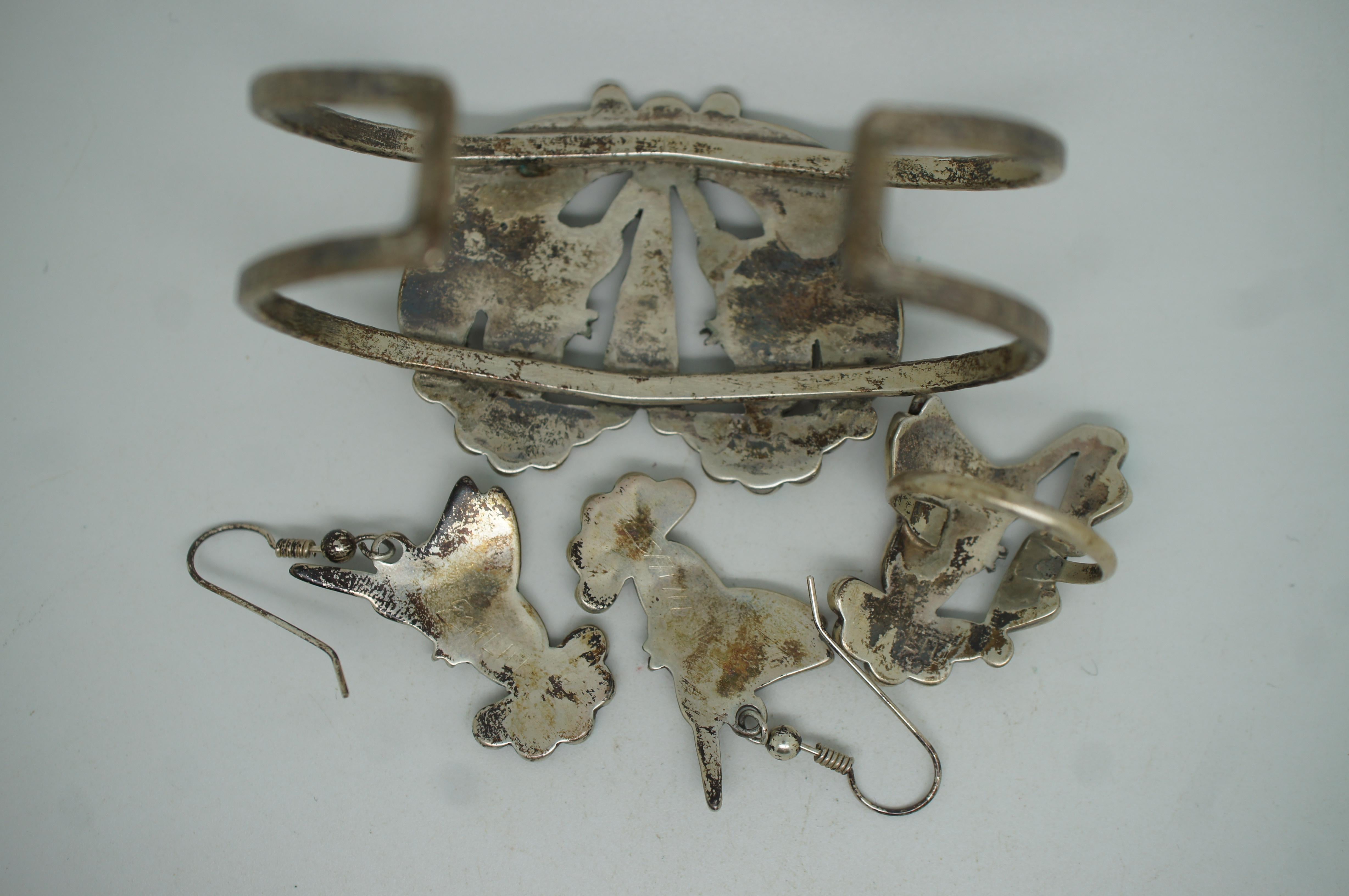 Zuni Sterling Silver Hummingbird Squash Blossom Necklace Bracelet Ring Earrings 1