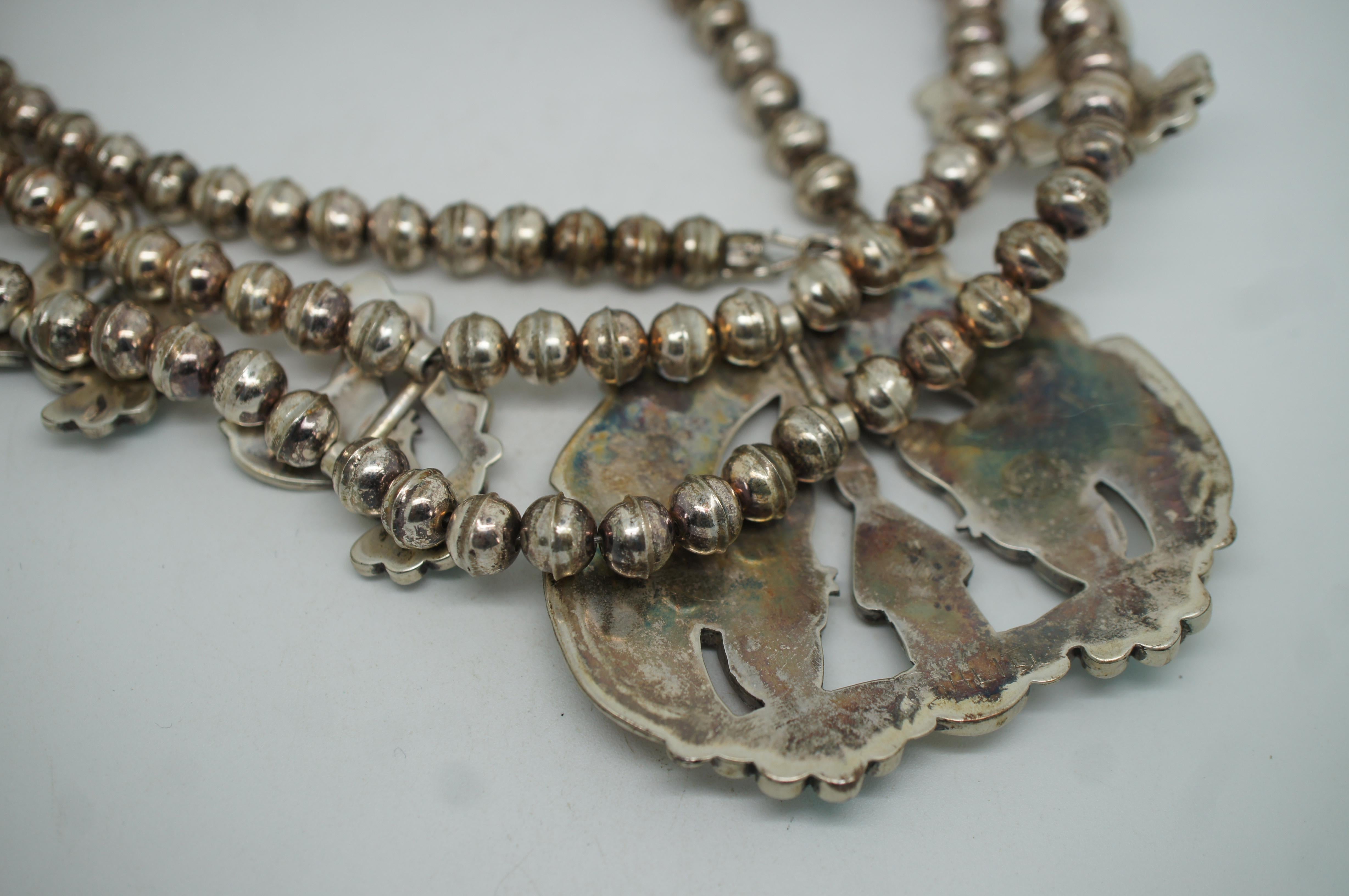 Zuni Sterling Silver Hummingbird Squash Blossom Necklace Bracelet Ring Earrings 2