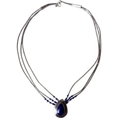 Zuni Sterling Silver Multi-Strand Necklace with Lapis Lazuli Teardrop Pendant