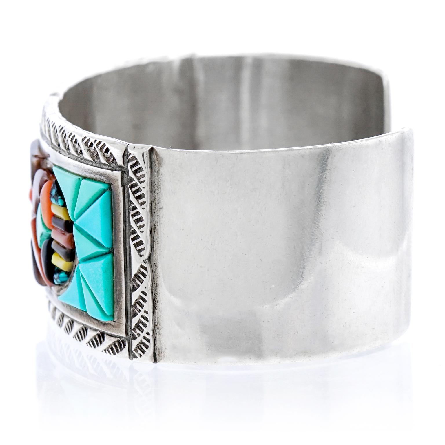Women's or Men's Zuni Stone Inlay Sterling Cuff Bracelet by Valentino and Matilda Banteah