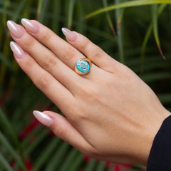 Signed Zuni or Navajo Turquoise Inlay Estate 14k Yellow Gold Ring