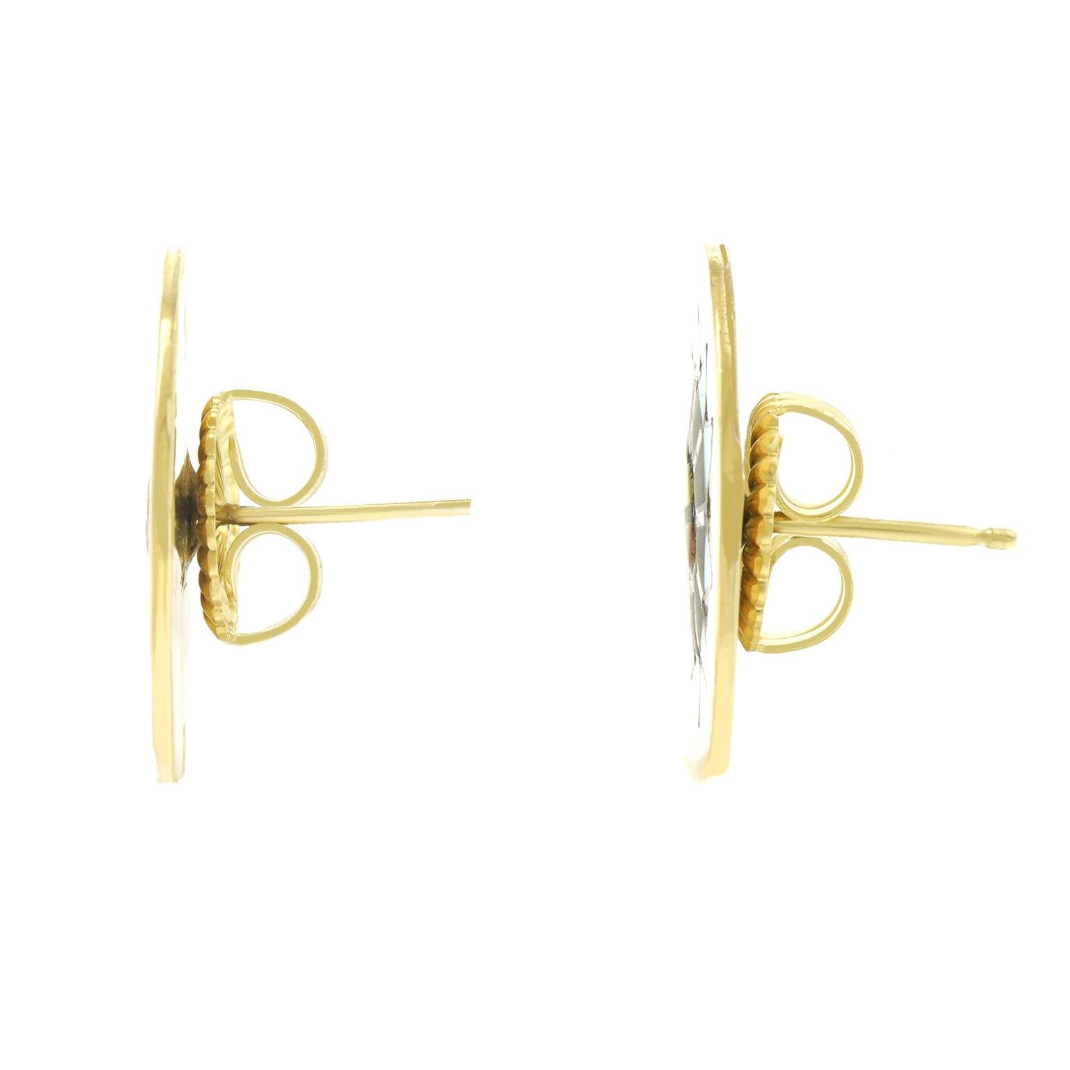Cabochon Zuni Sunface Stone Inlay Gold Earrings
