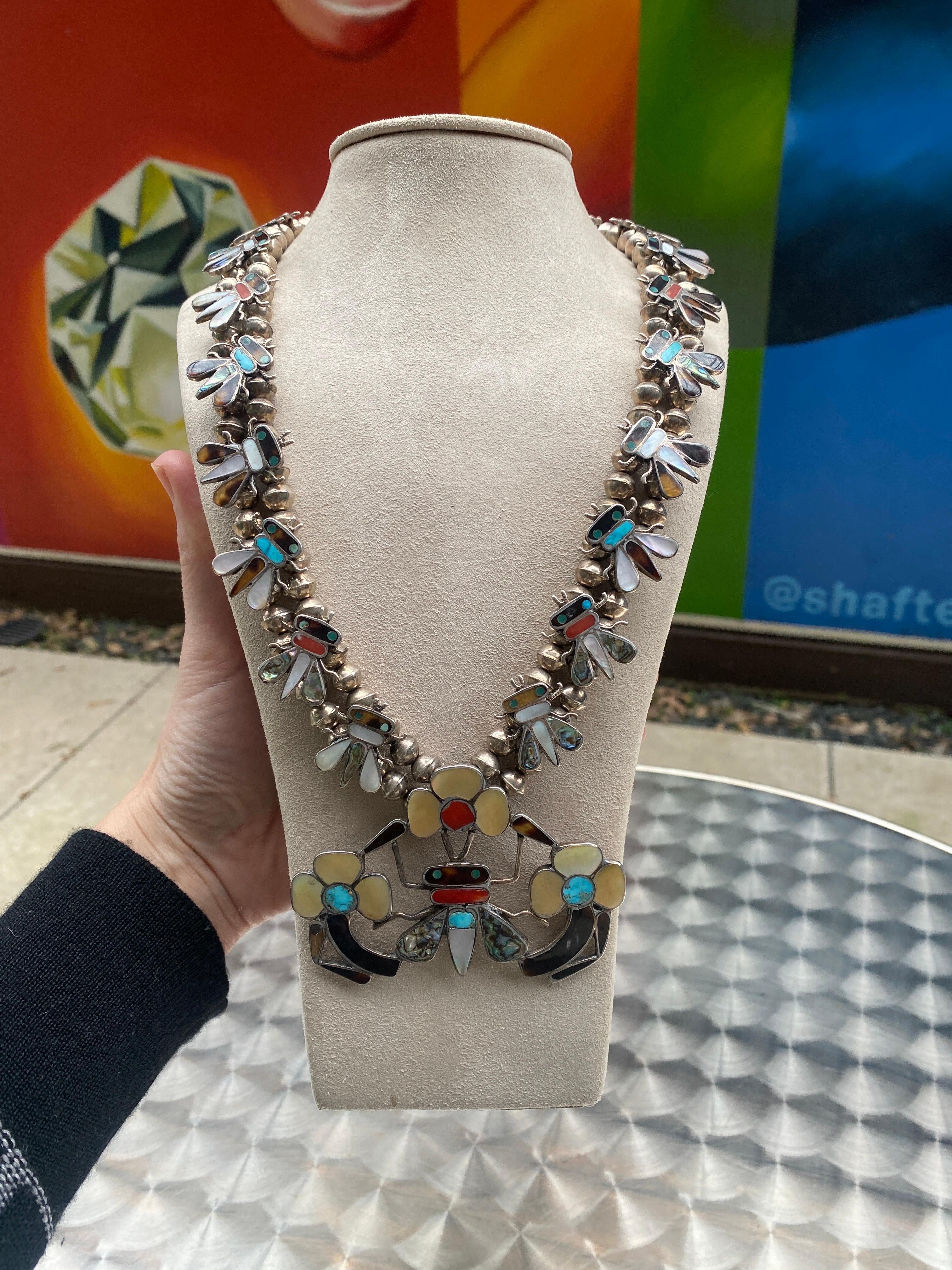 Zuni Tribe Vintage-Halskette mit Intarsien aus Silber im Angebot 7