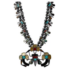 Zuni Tribe Vintage-Halskette mit Intarsien aus Silber
