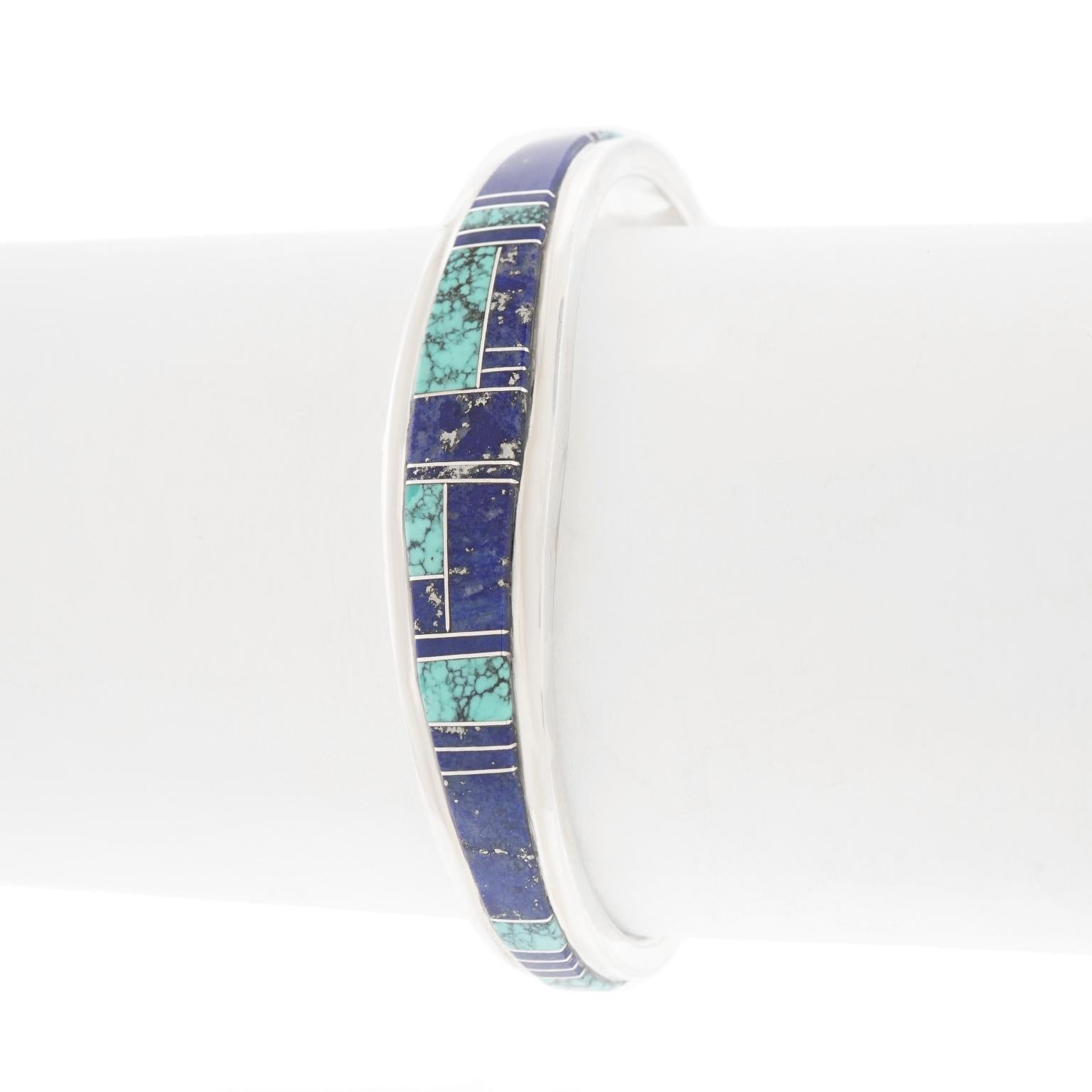 Zuni Turquoise and Lapis Inlay Sterling Cuff Bracelet 1