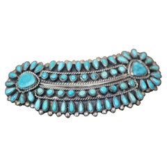 Vintage Zuni Turquoise and Silver Petit Point Hair Barrette