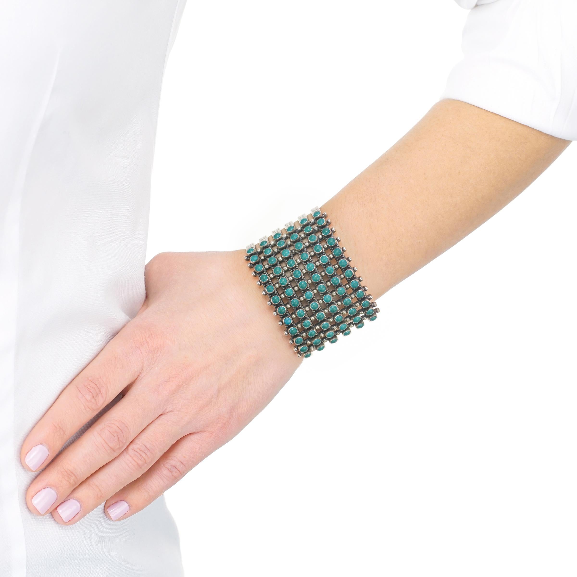 Cabochon Zuni Turquoise and Sterling Cuff