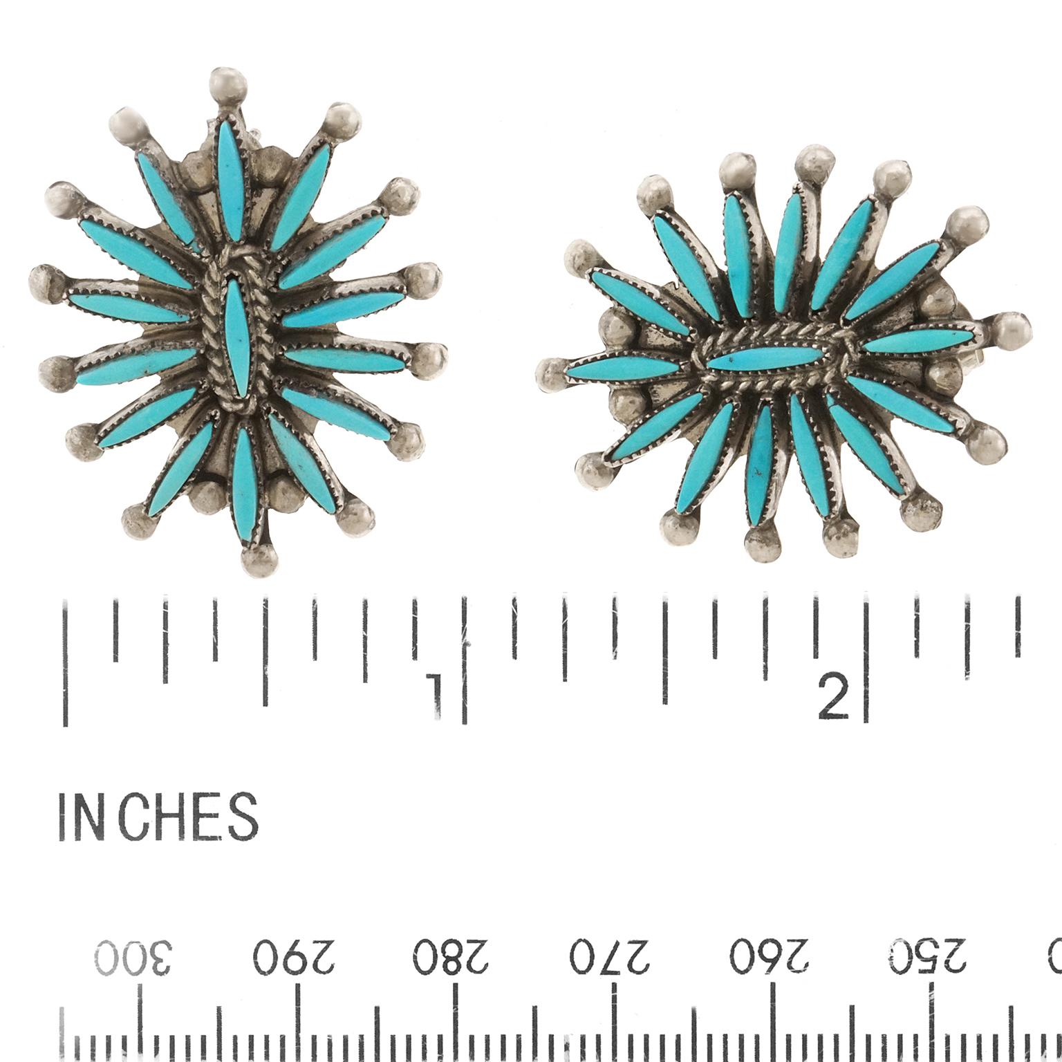 Zuni Turquoise and Sterling Earrings, circa 1970s 1