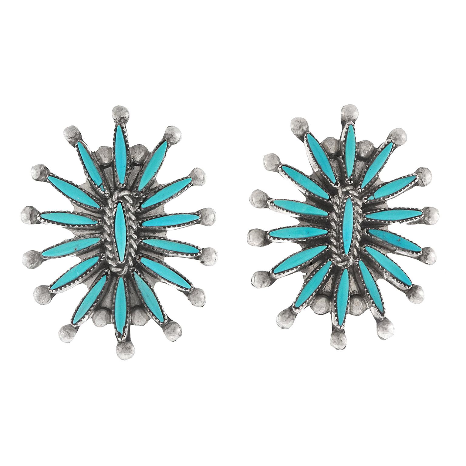 Zuni Turquoise and Sterling Earrings, circa 1970s