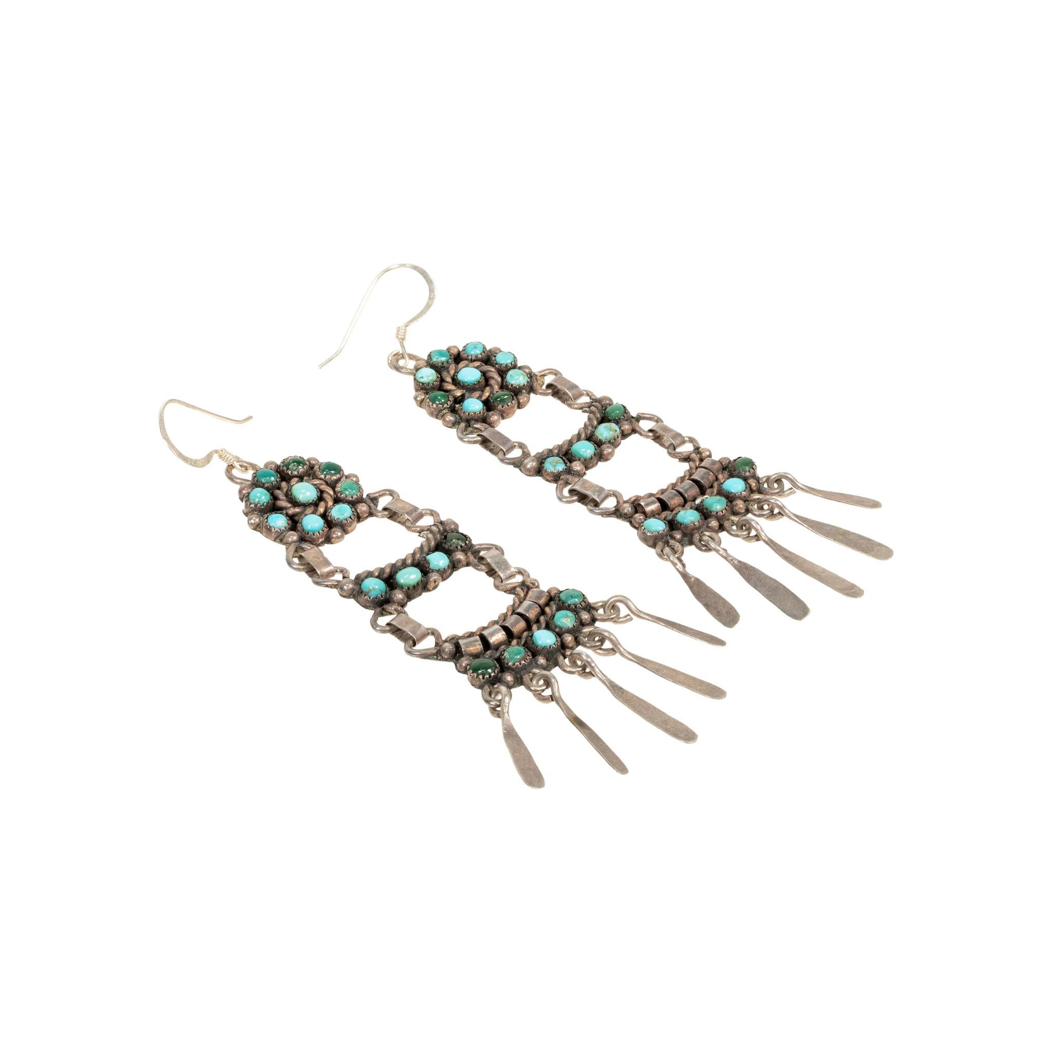 Zuni Turquoise and Sterling Earrings In Good Condition In Coeur d Alene, ID