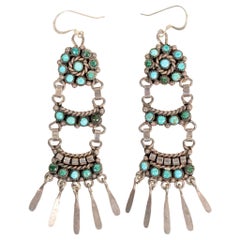 Zuni Boucles d'oreilles en turquoise et argent sterling