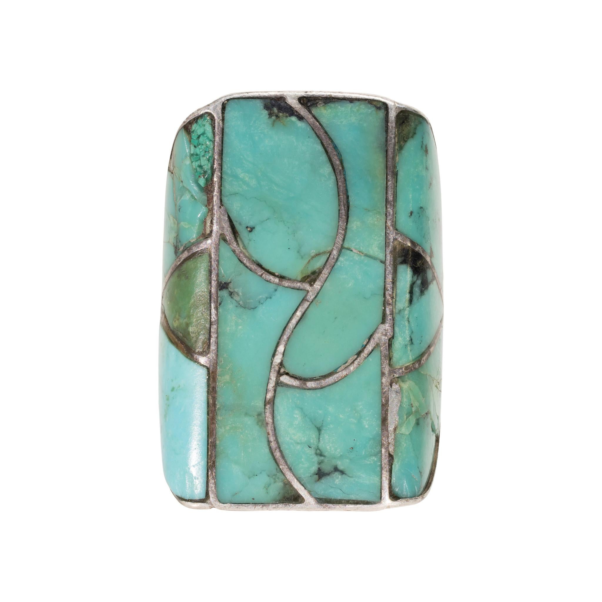 Native American Zuni Turquoise and Sterling Ring For Sale
