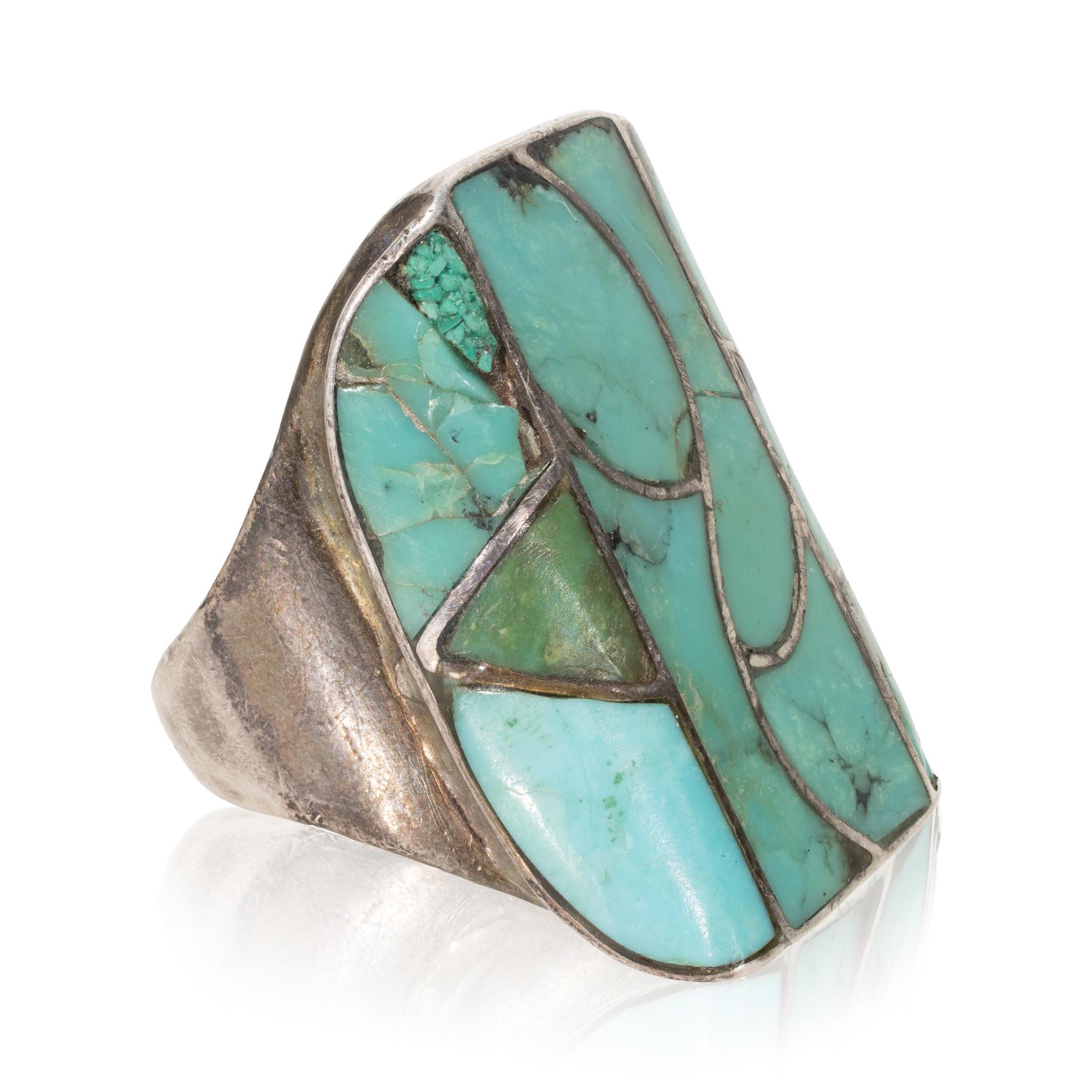 Old Mine Cut Zuni Turquoise and Sterling Ring For Sale