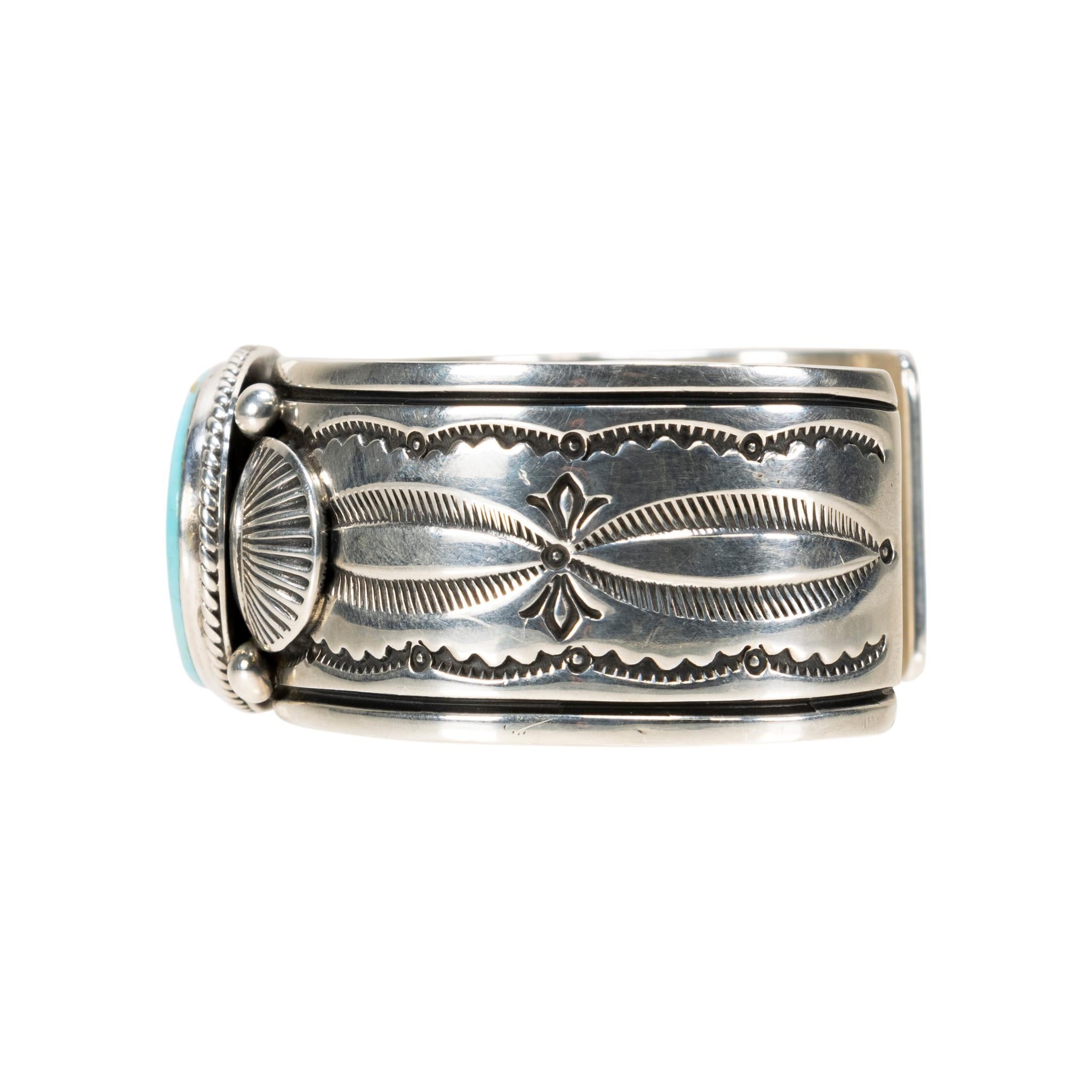 Taglio ovale Bracciale Zuni in turchese e argento sterling in vendita