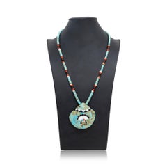 Zuni Turquoise Beaded Shell Pendant Necklace